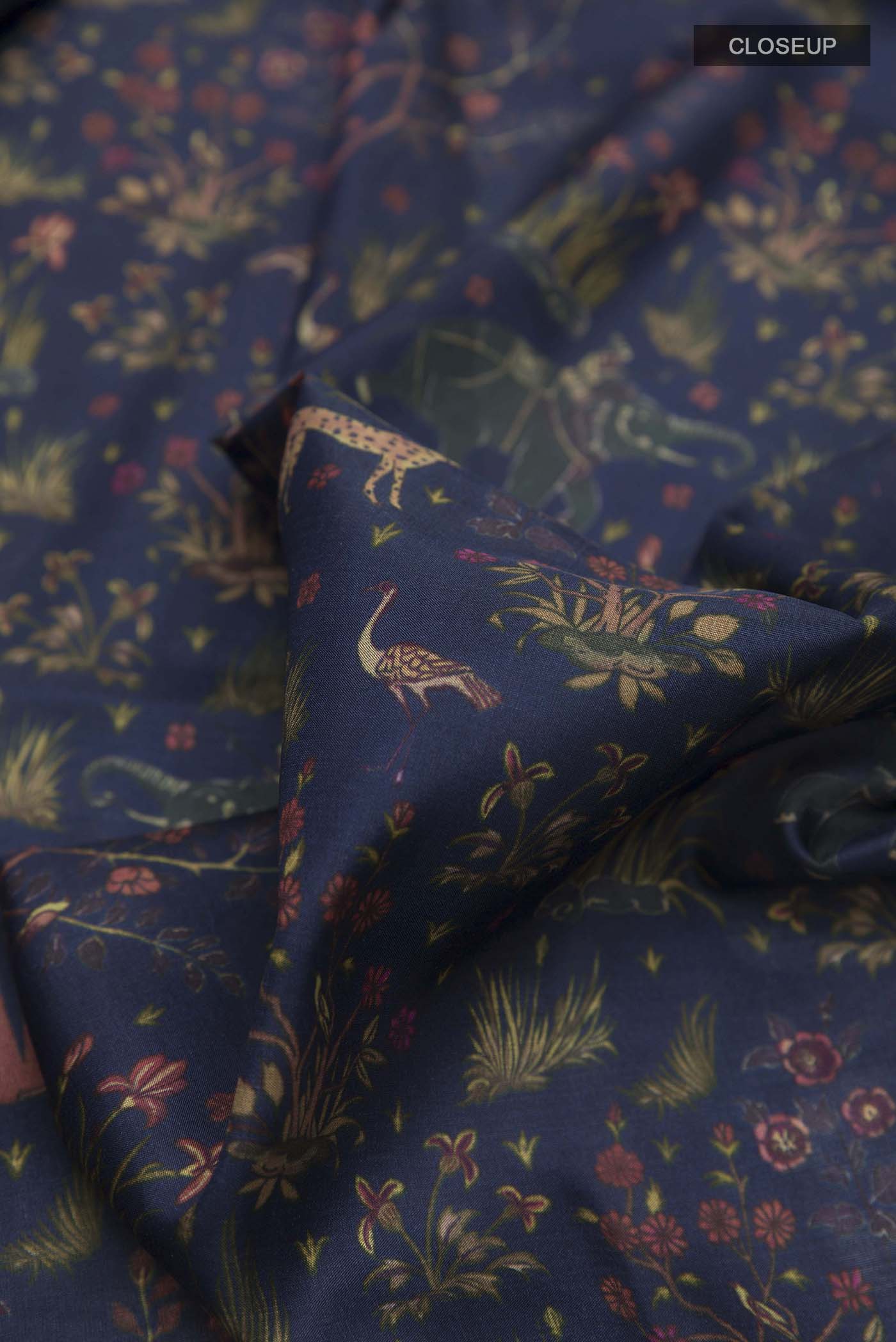 Blue Printed Silk Saree - Image 2