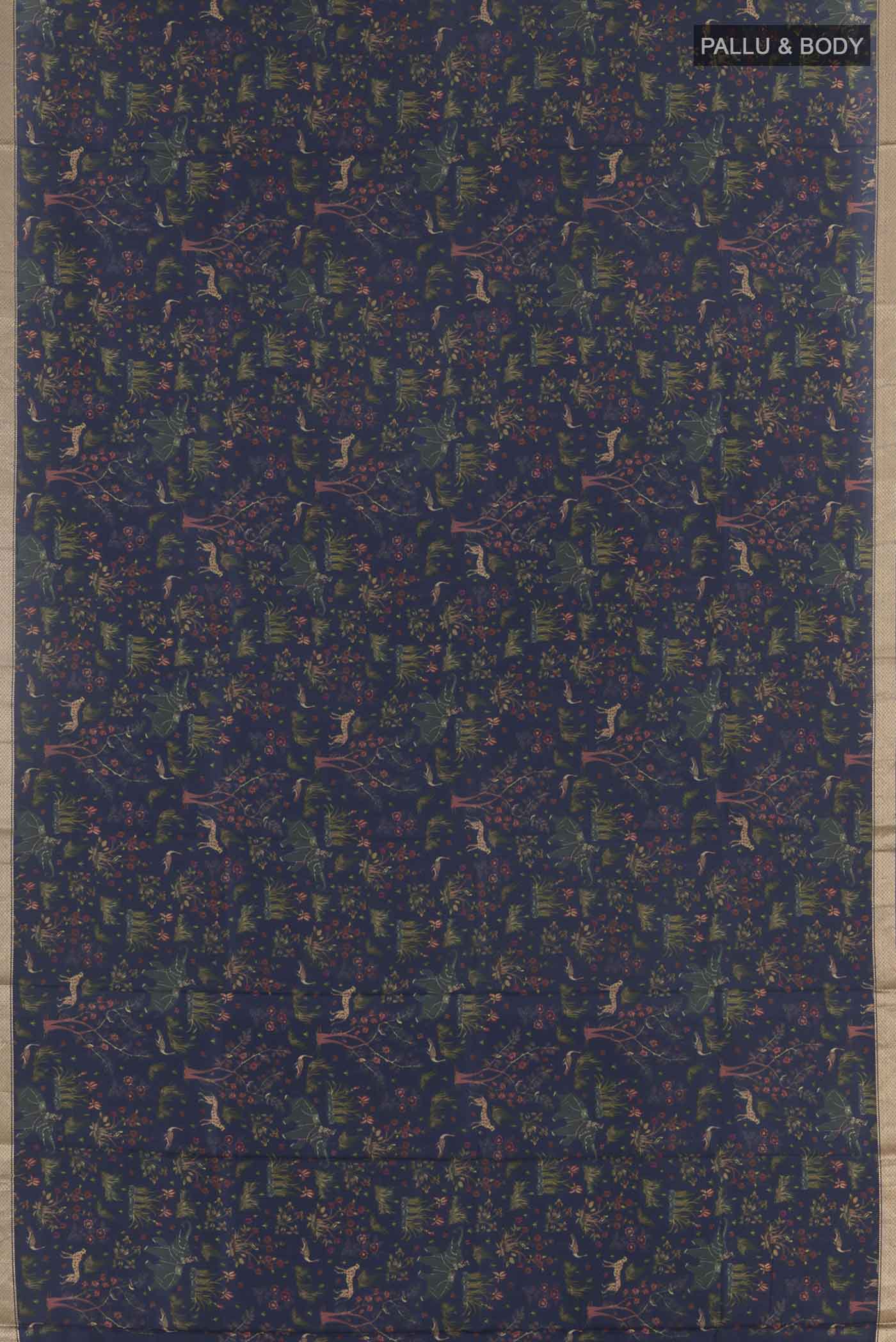 Blue Printed Silk Saree - Image 5