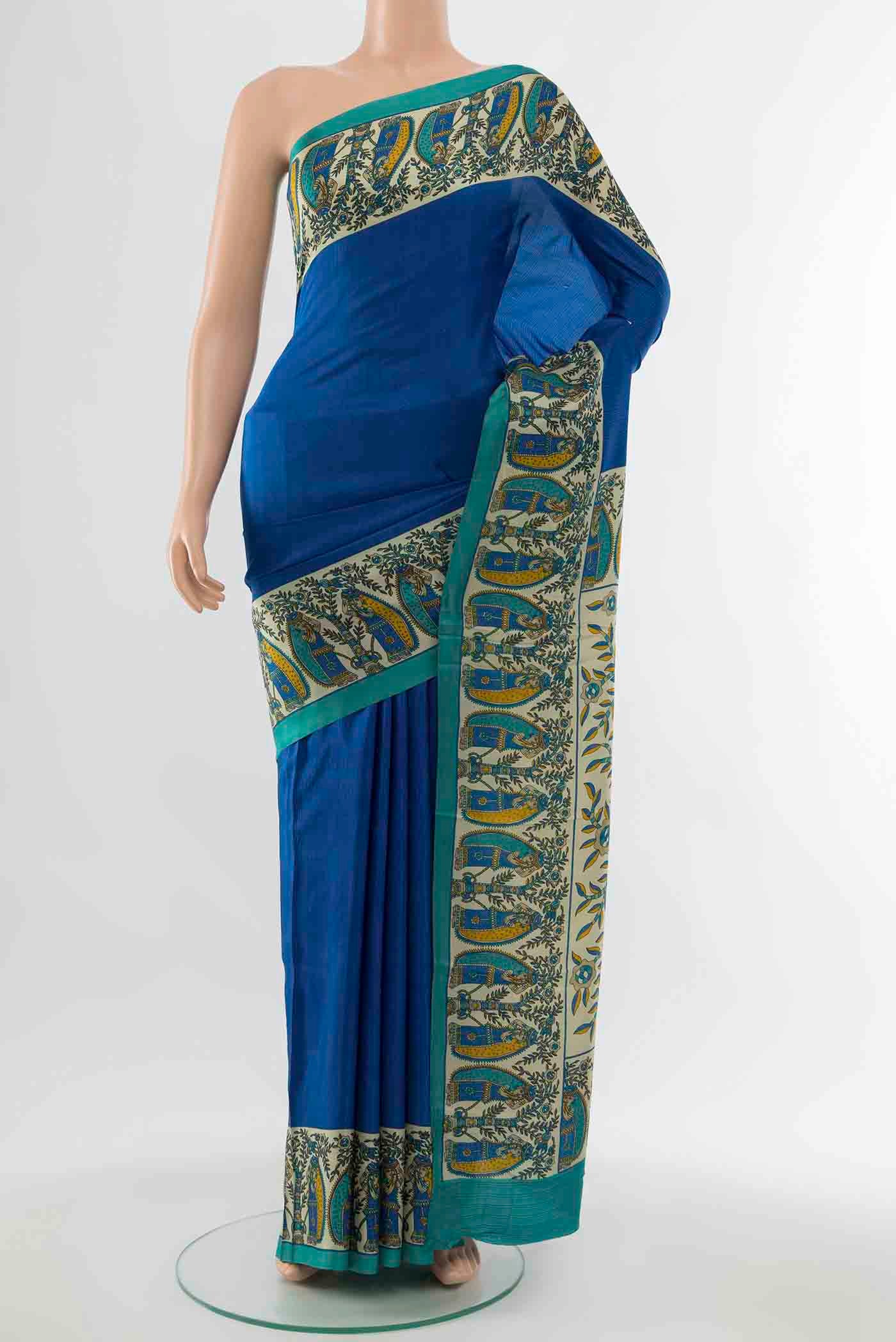 Blue Printed Silk Saree