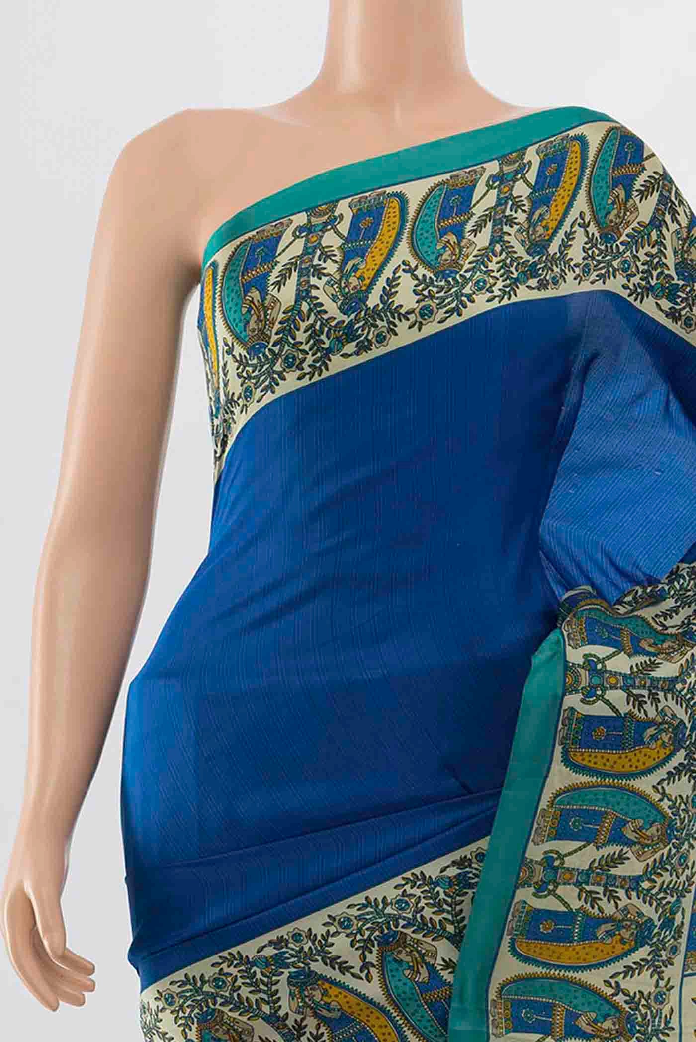 Blue Printed Silk Saree - Image 2
