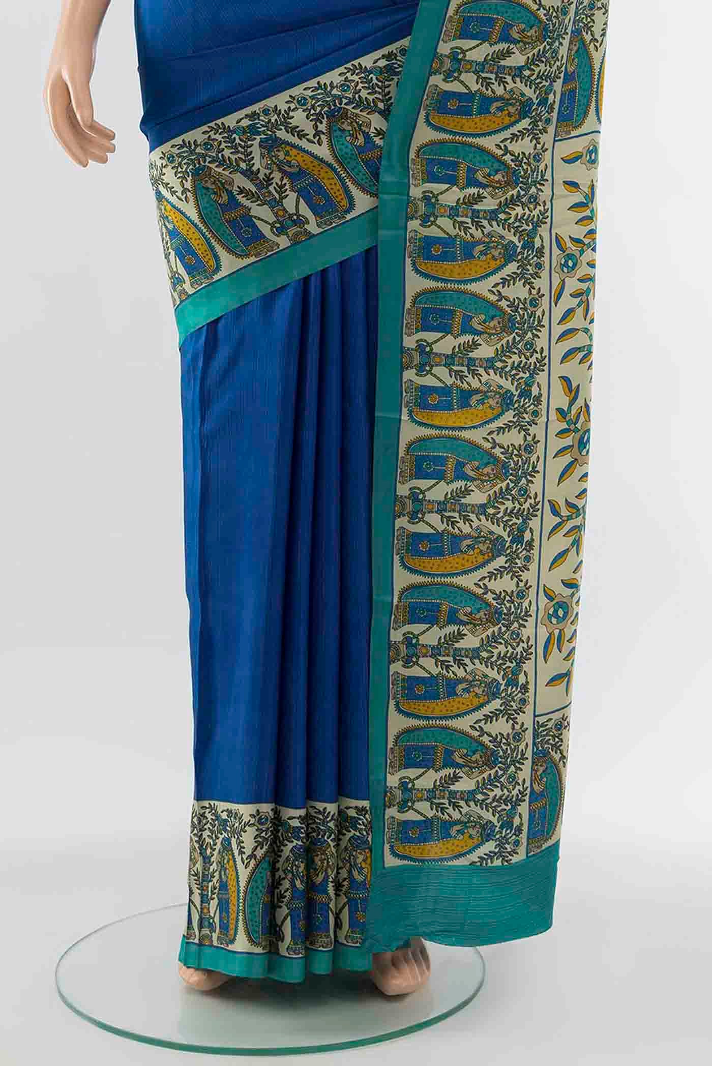 Blue Printed Silk Saree - Image 3