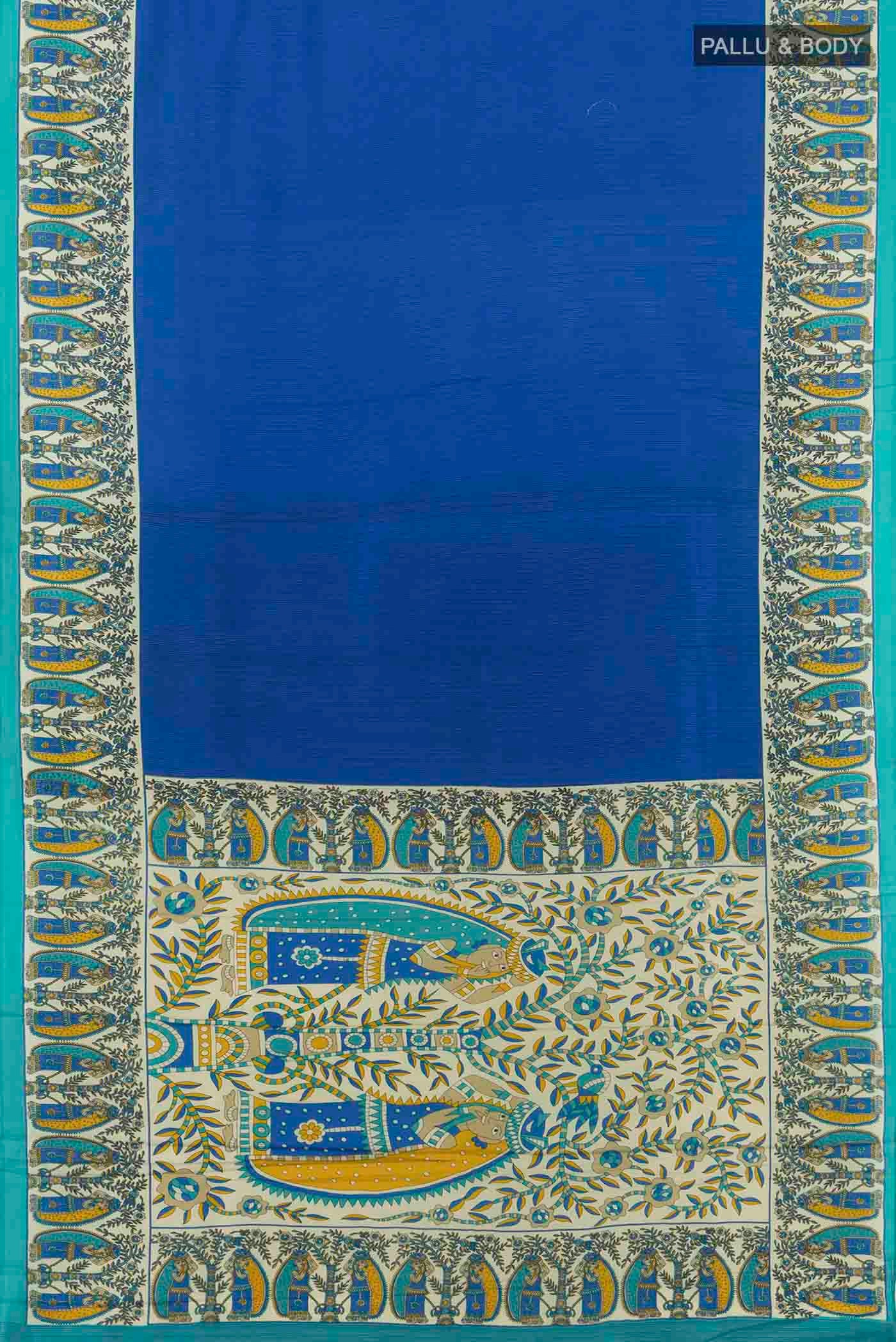 Blue Printed Silk Saree - Image 5