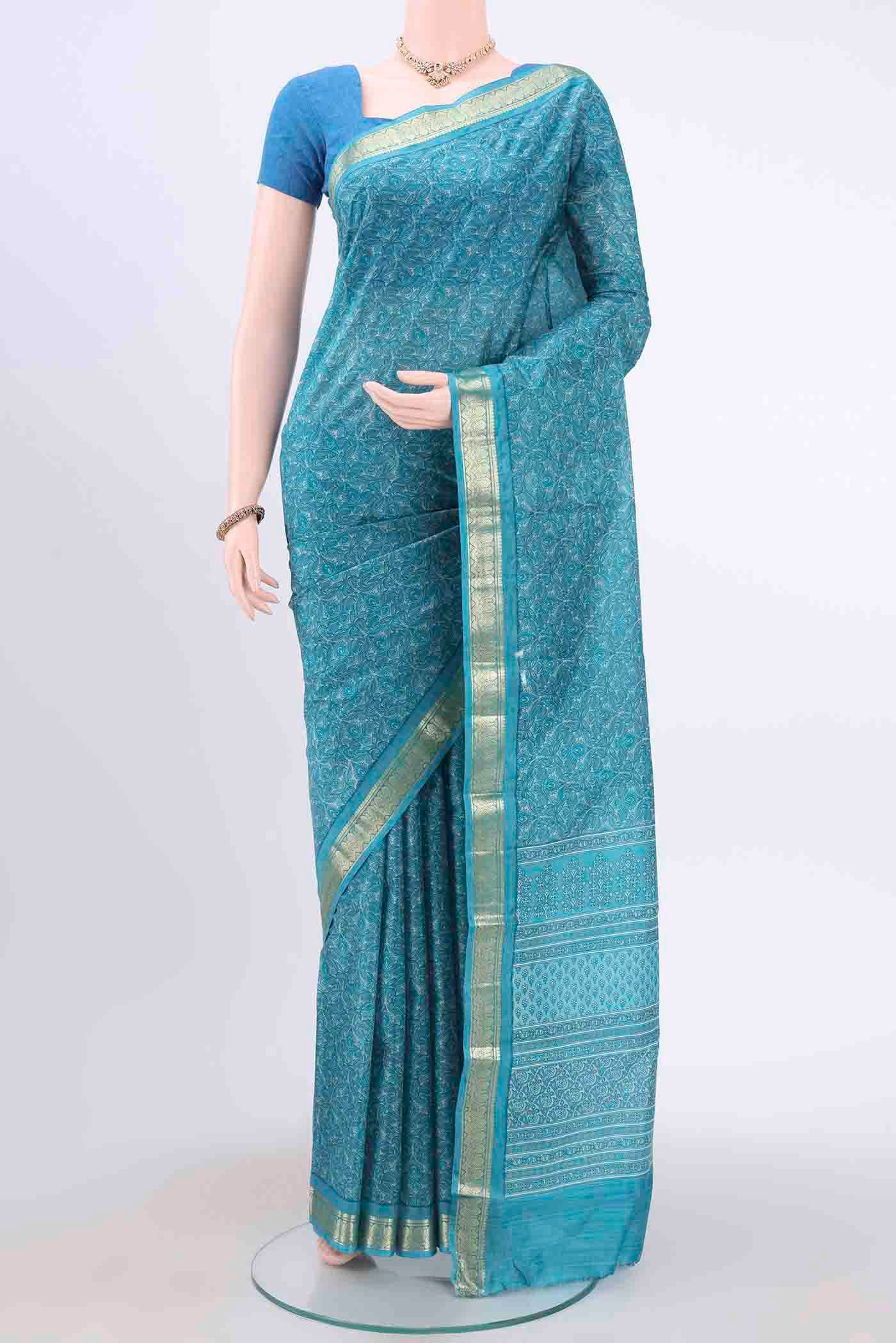 Blue Printed Silk Saree