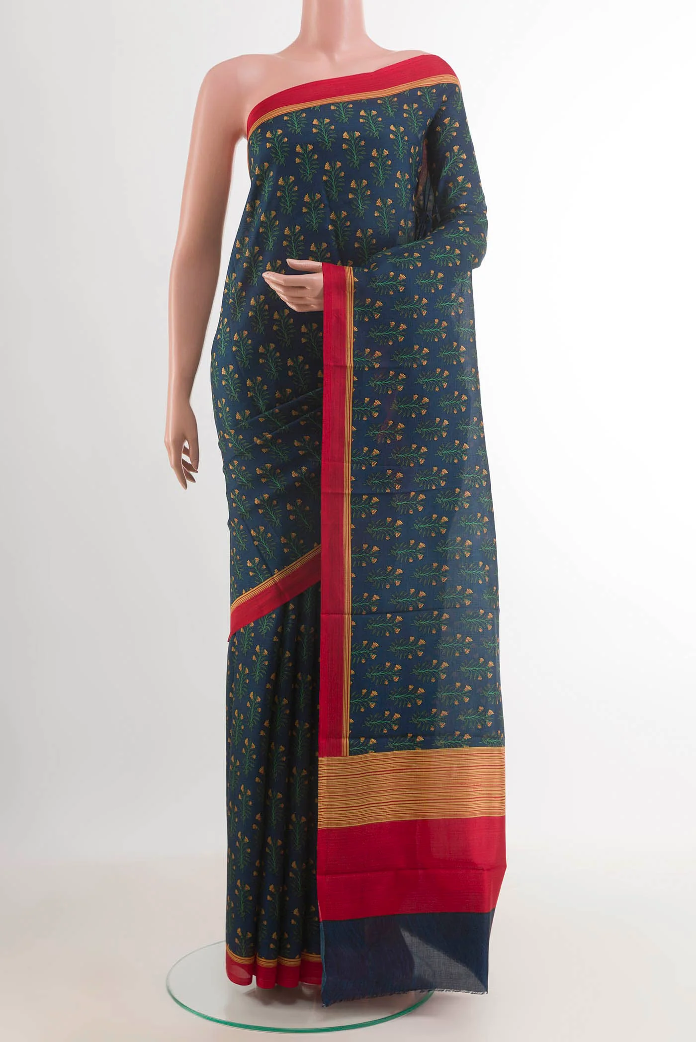 Navy Blue Printed Silk Saree