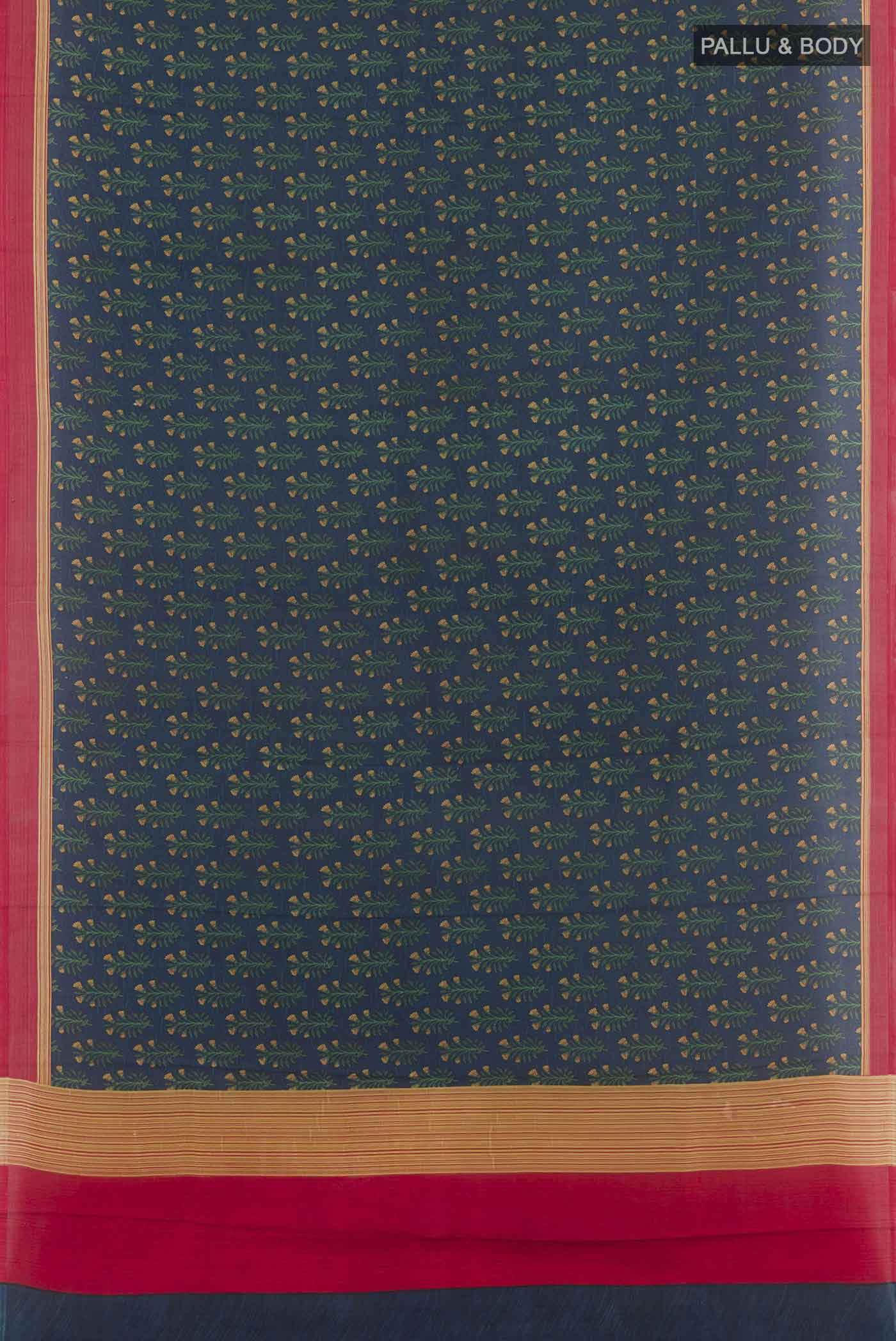 Navy Blue Printed Silk Saree - Image 3