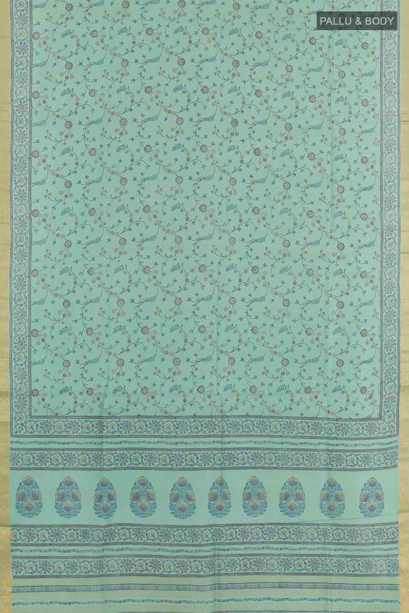 Sea Green Printed Silk Saree - Image 3
