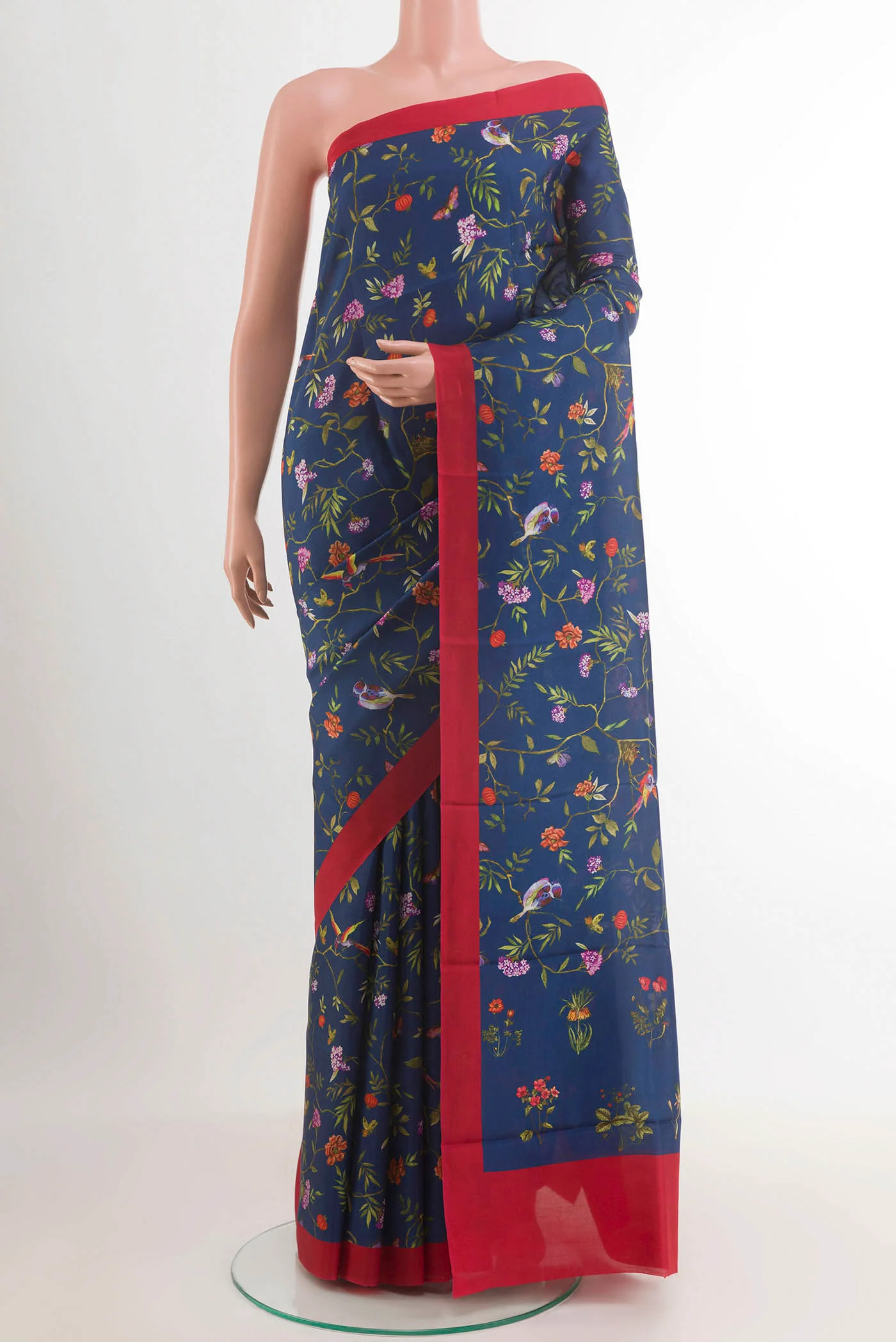 Navy Blue Printed Silk Saree