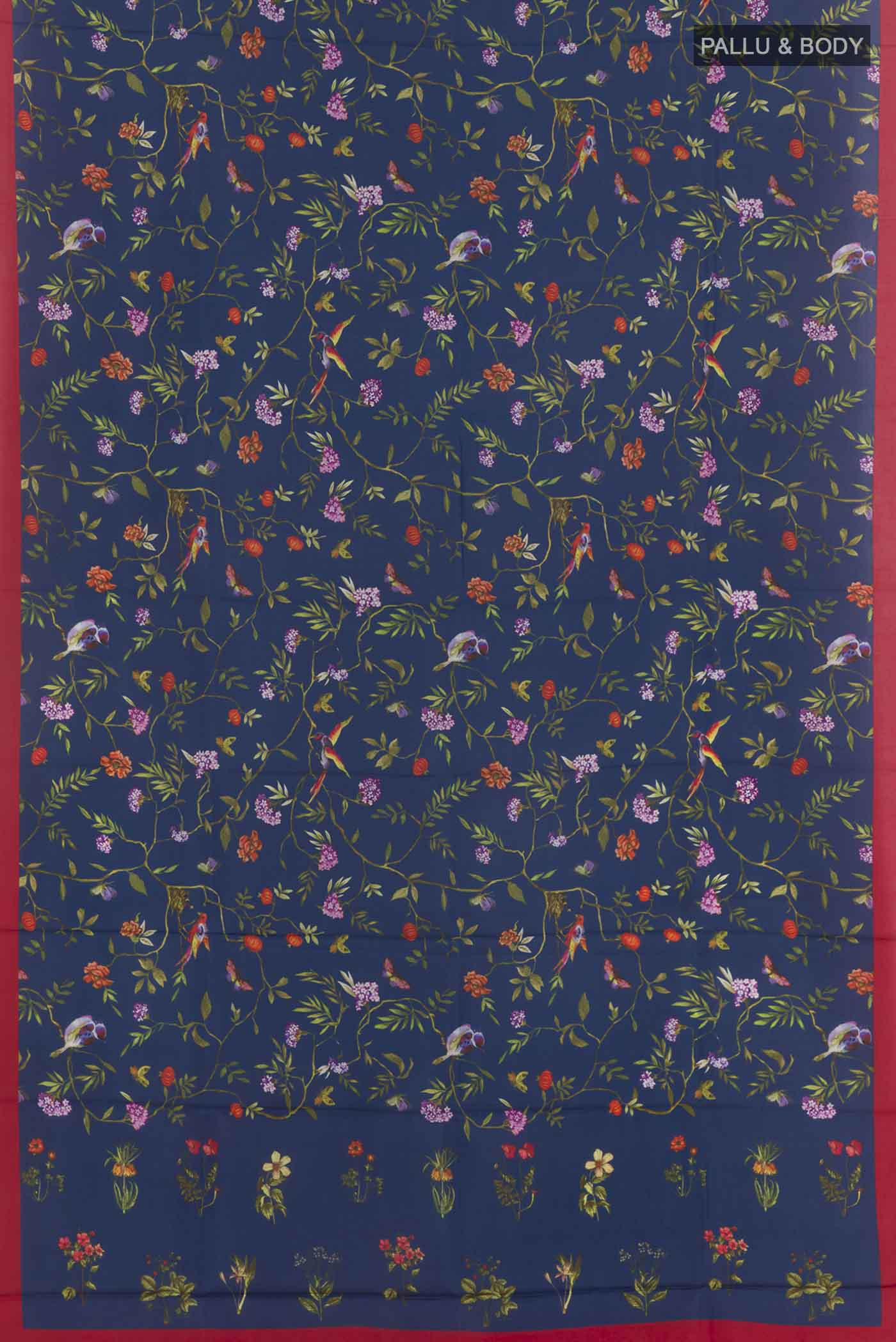 Navy Blue Printed Silk Saree - Image 3