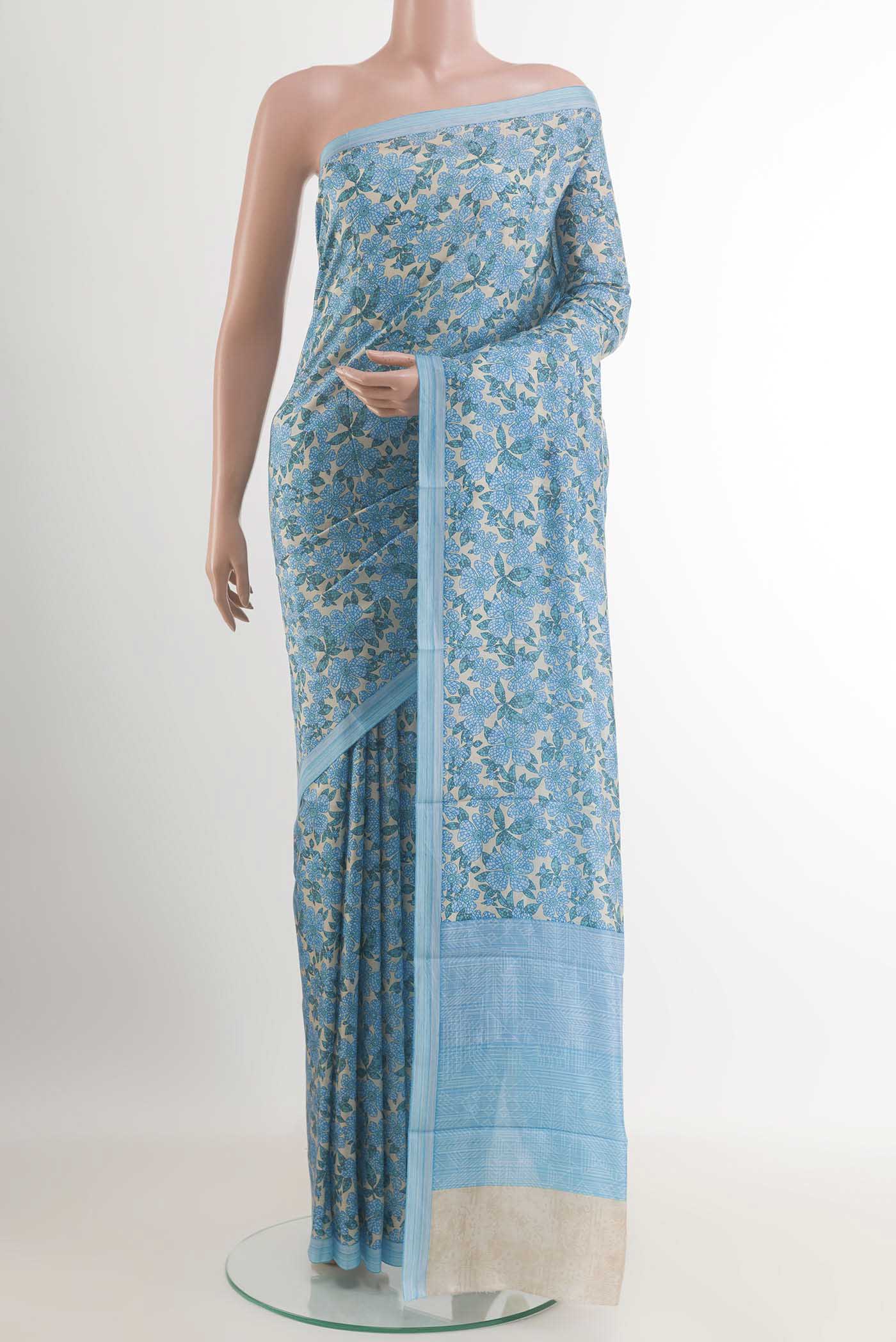Sky Blue Printed Silk Saree