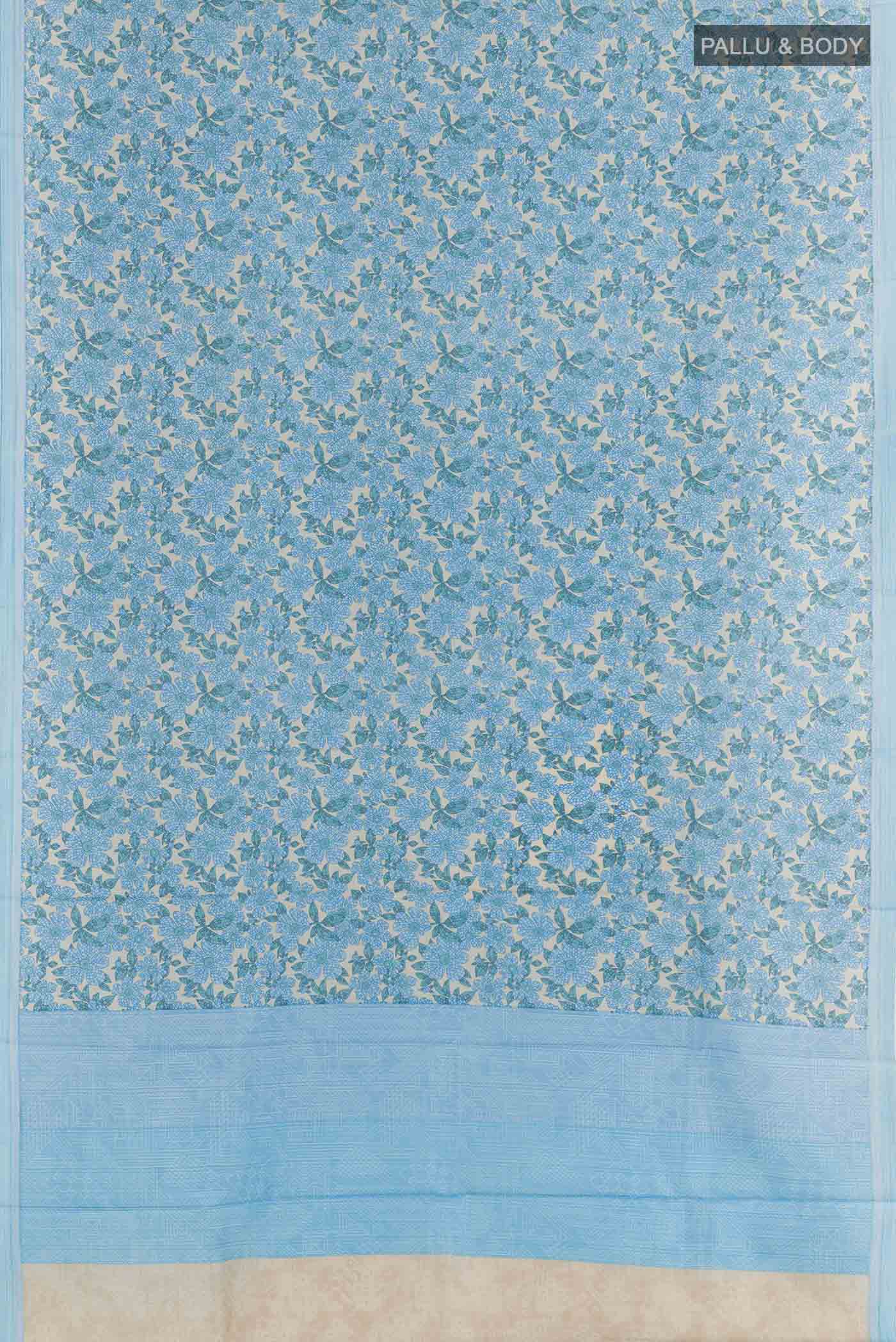 Sky Blue Printed Silk Saree - Image 3