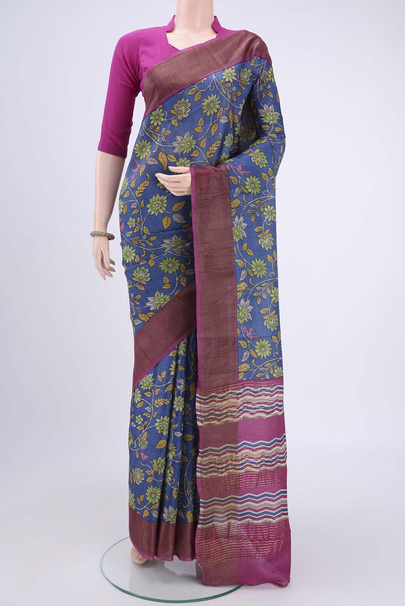Blue Printed Silk Saree