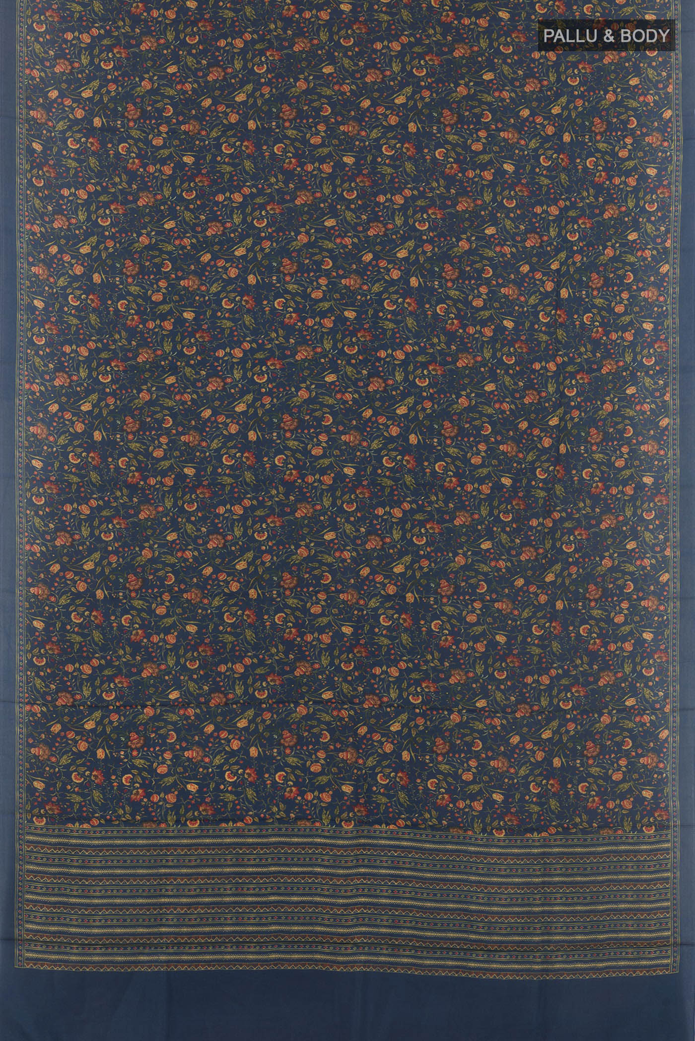 Navy Blue Printed Silk Saree - Image 3