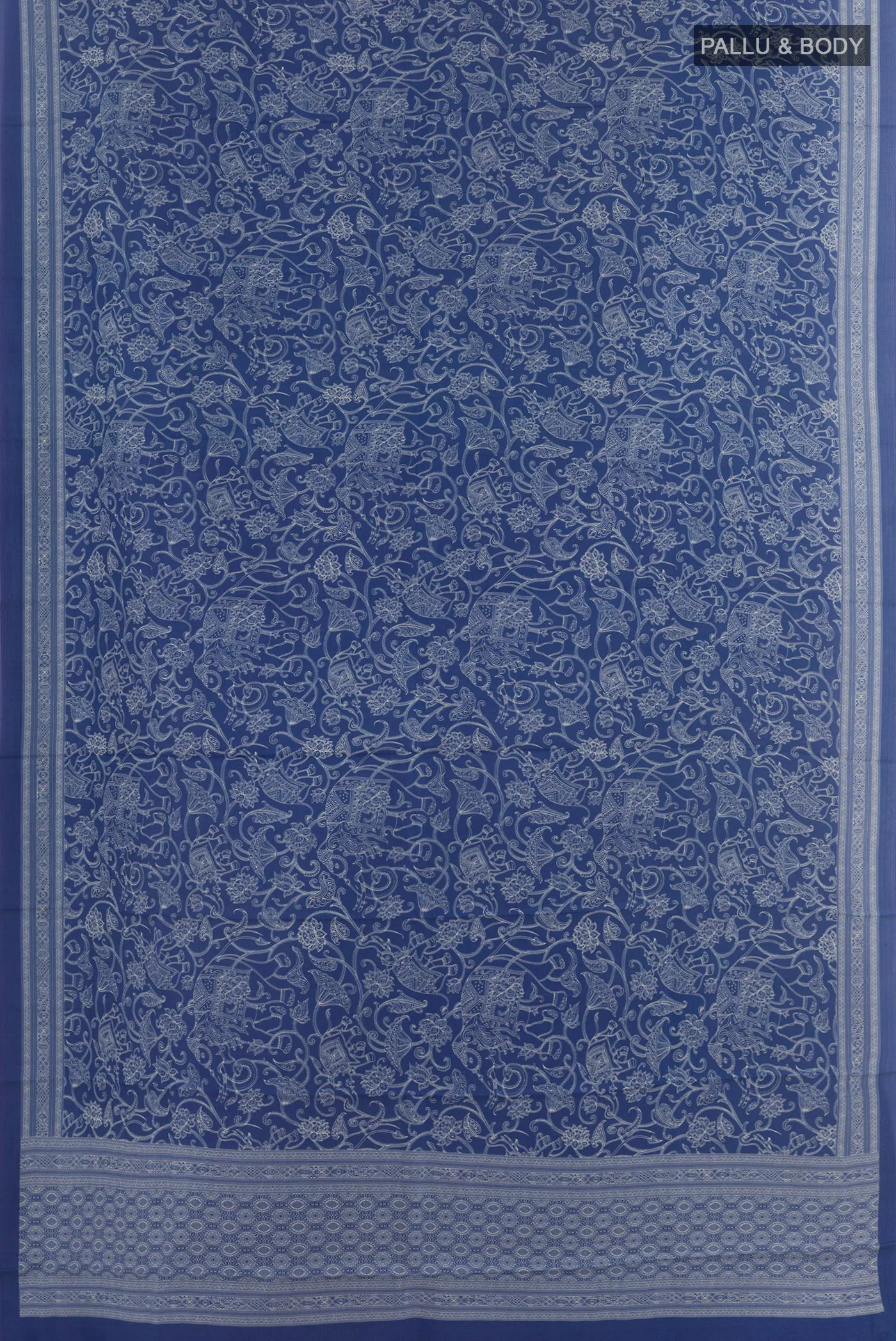 Blue Printed Silk Saree - Image 3