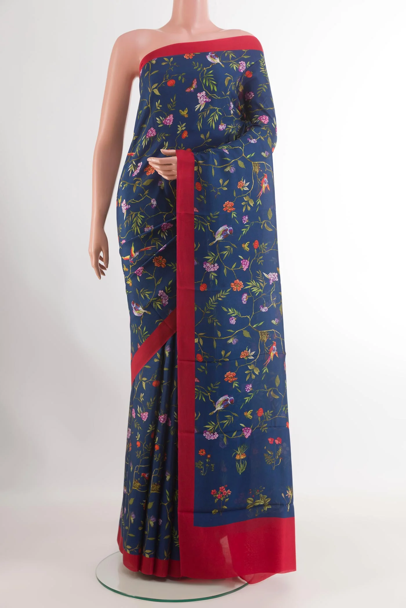 Blue Printed Silk Saree
