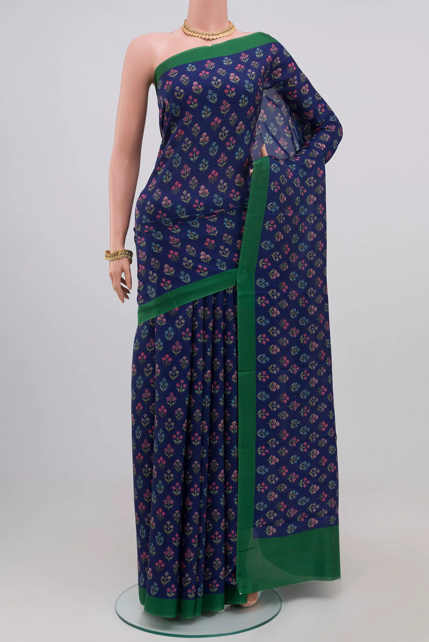 Blue Printed Silk Saree