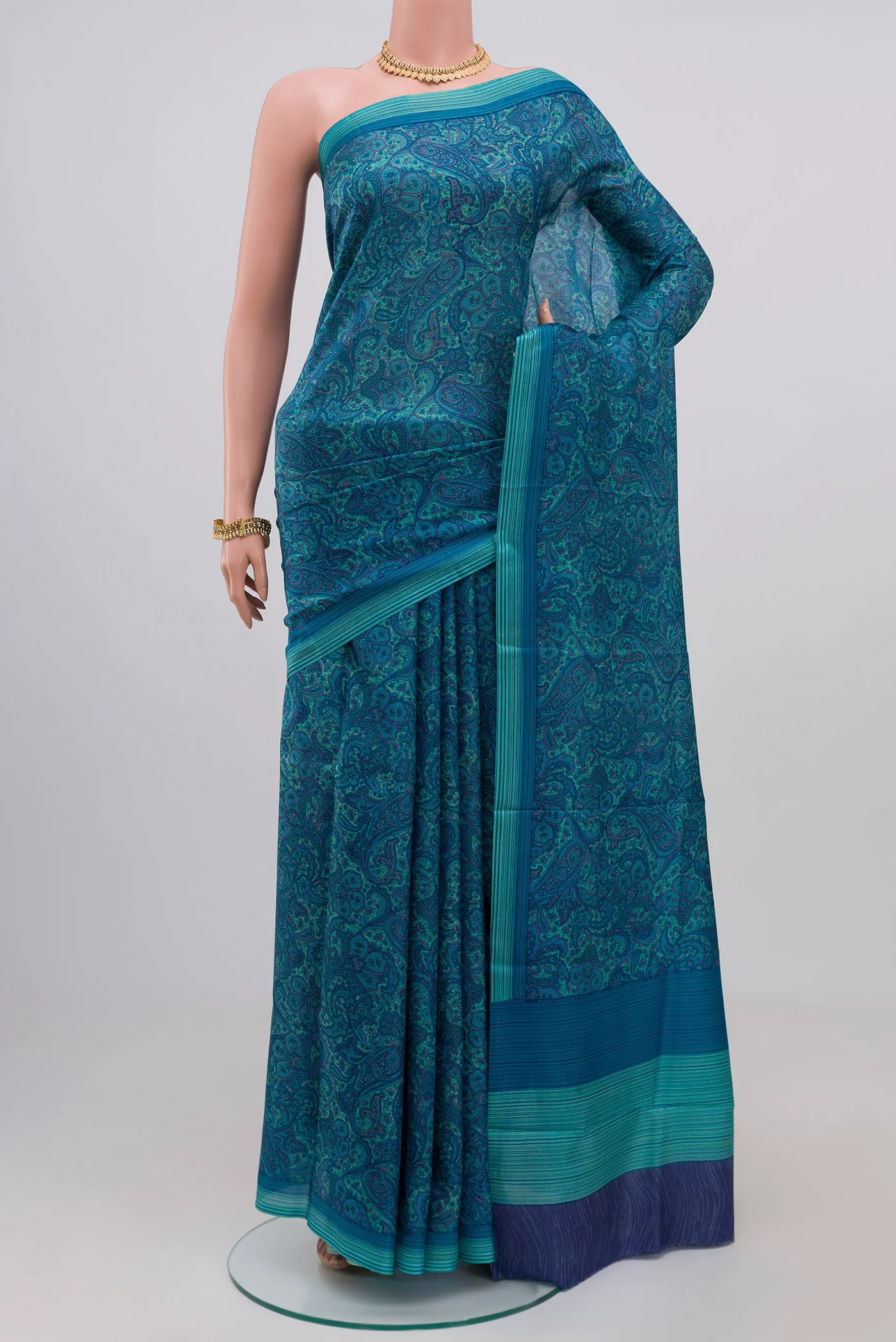 Blue Printed Silk Saree