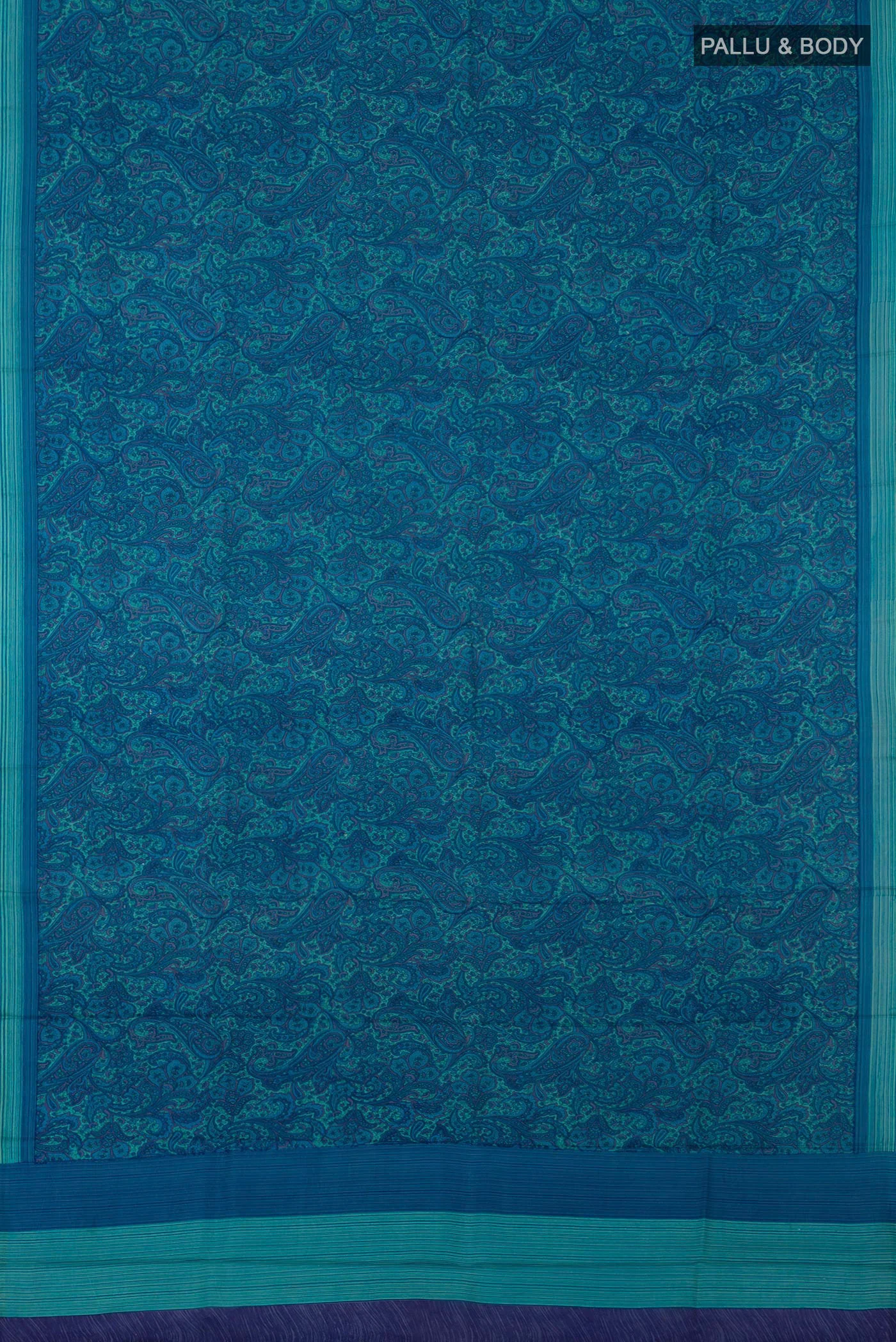 Blue Printed Silk Saree - Image 5