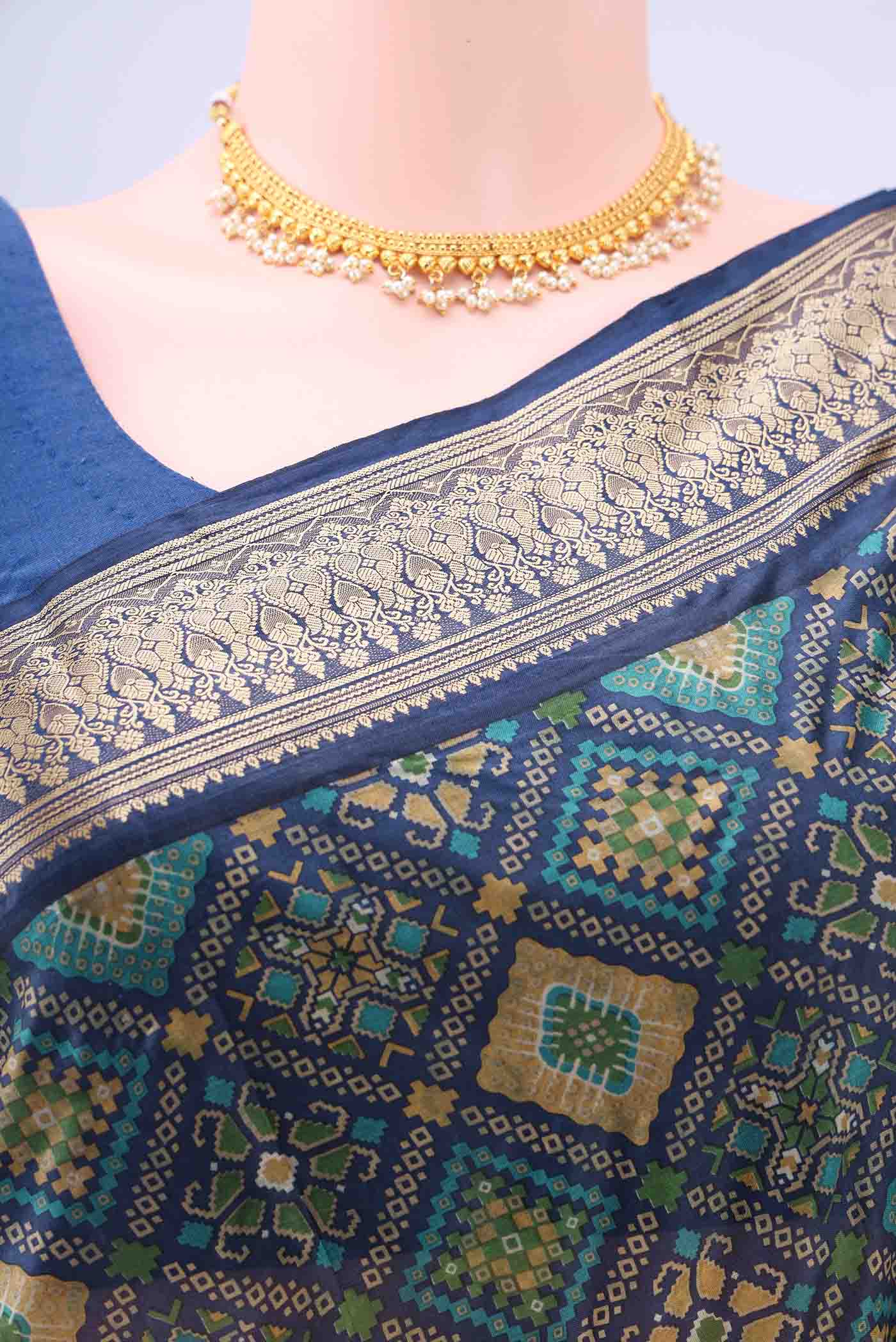 Blue Printed Silk Saree - Image 2