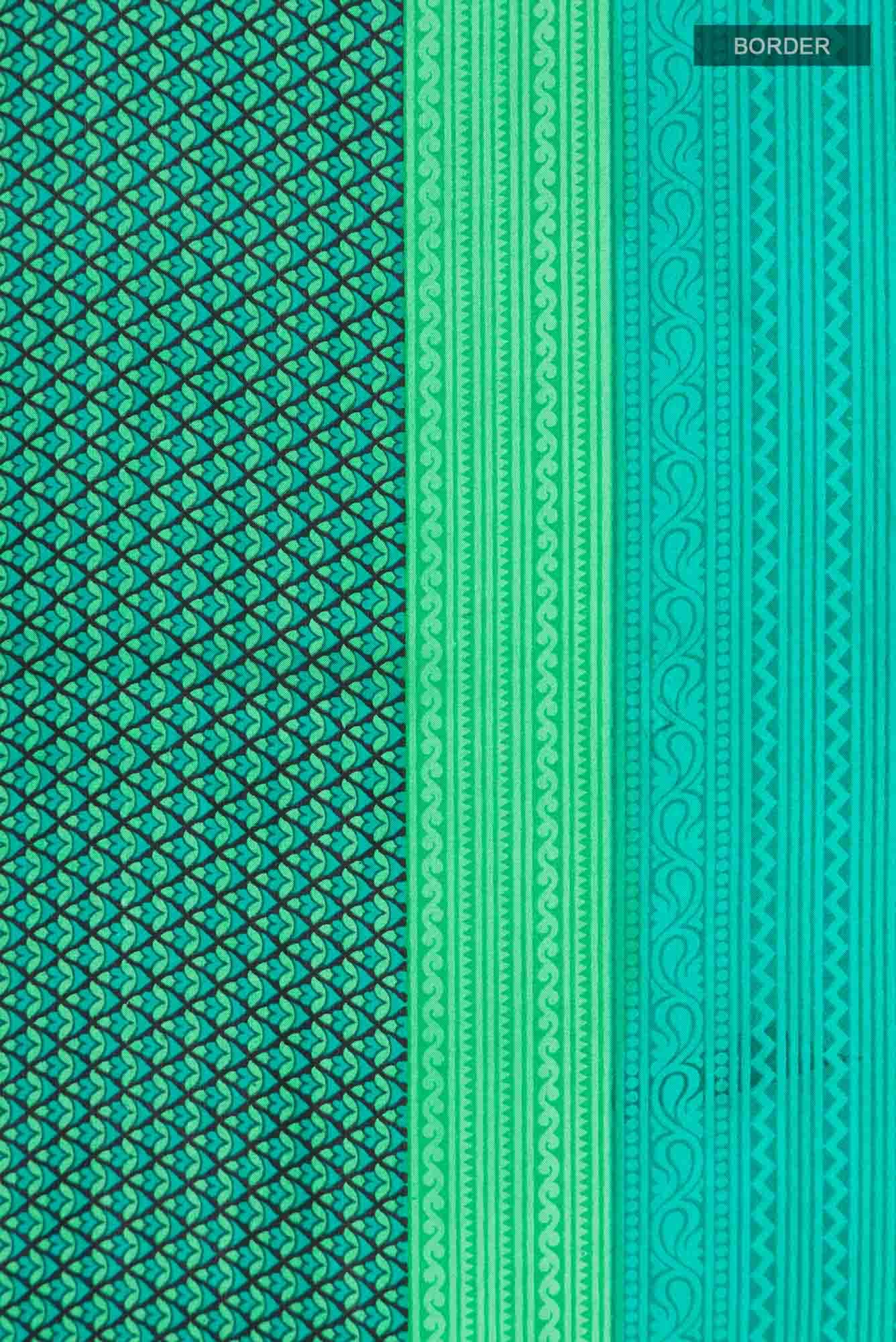 Sea Green Printed Silk Saree - Image 4
