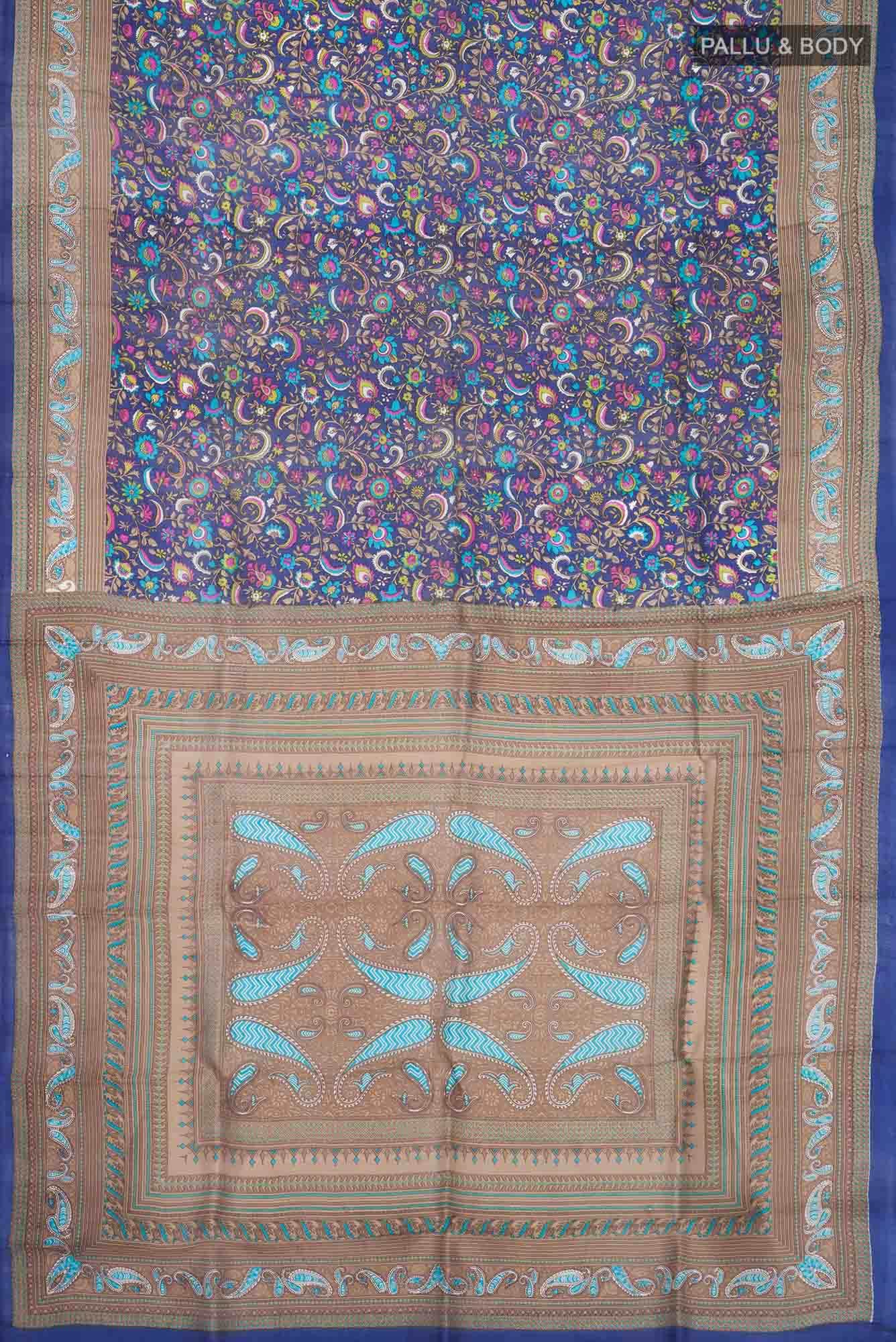 Blue Printed Silk Saree - Image 2