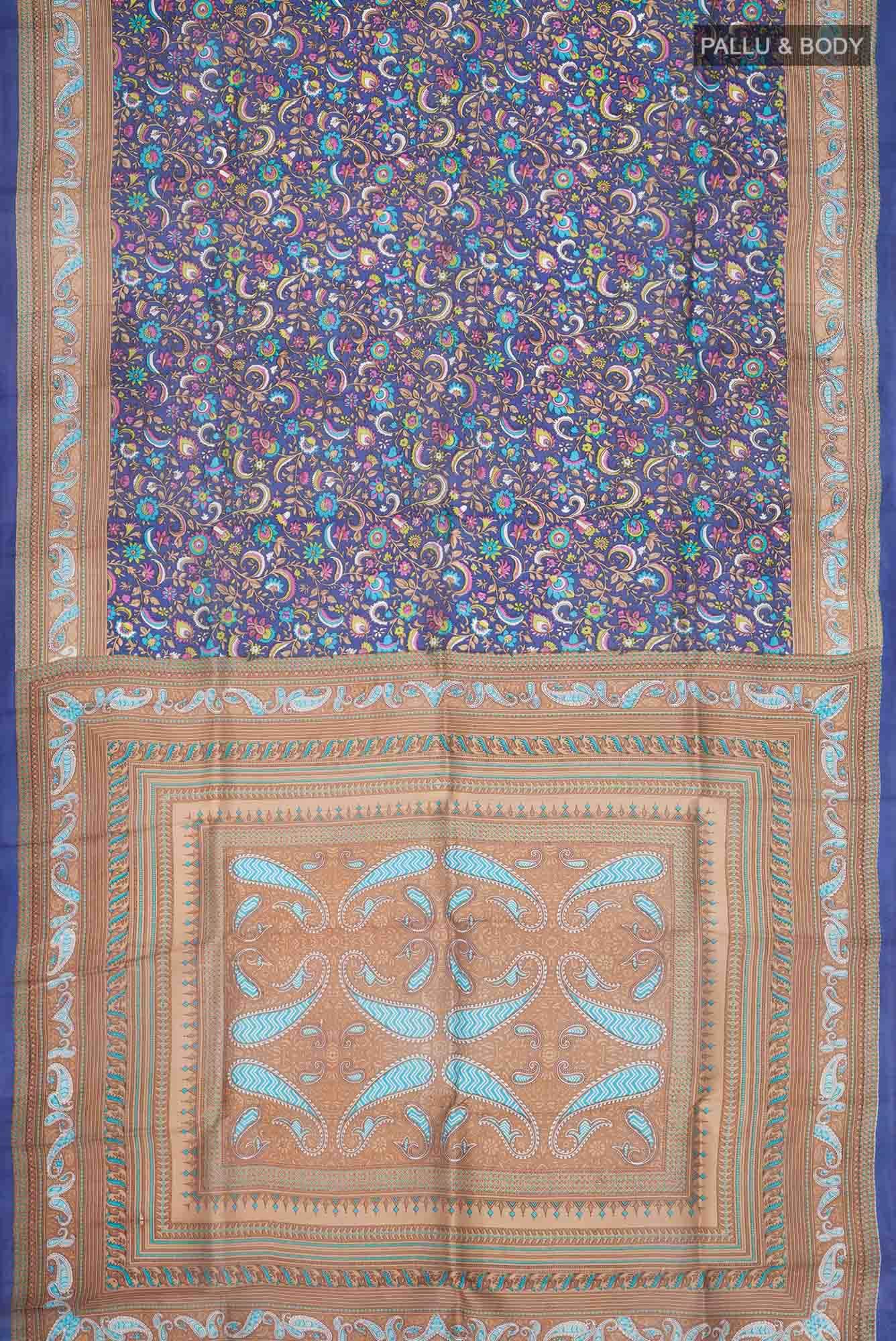 Blue Printed Silk Saree - Image 2