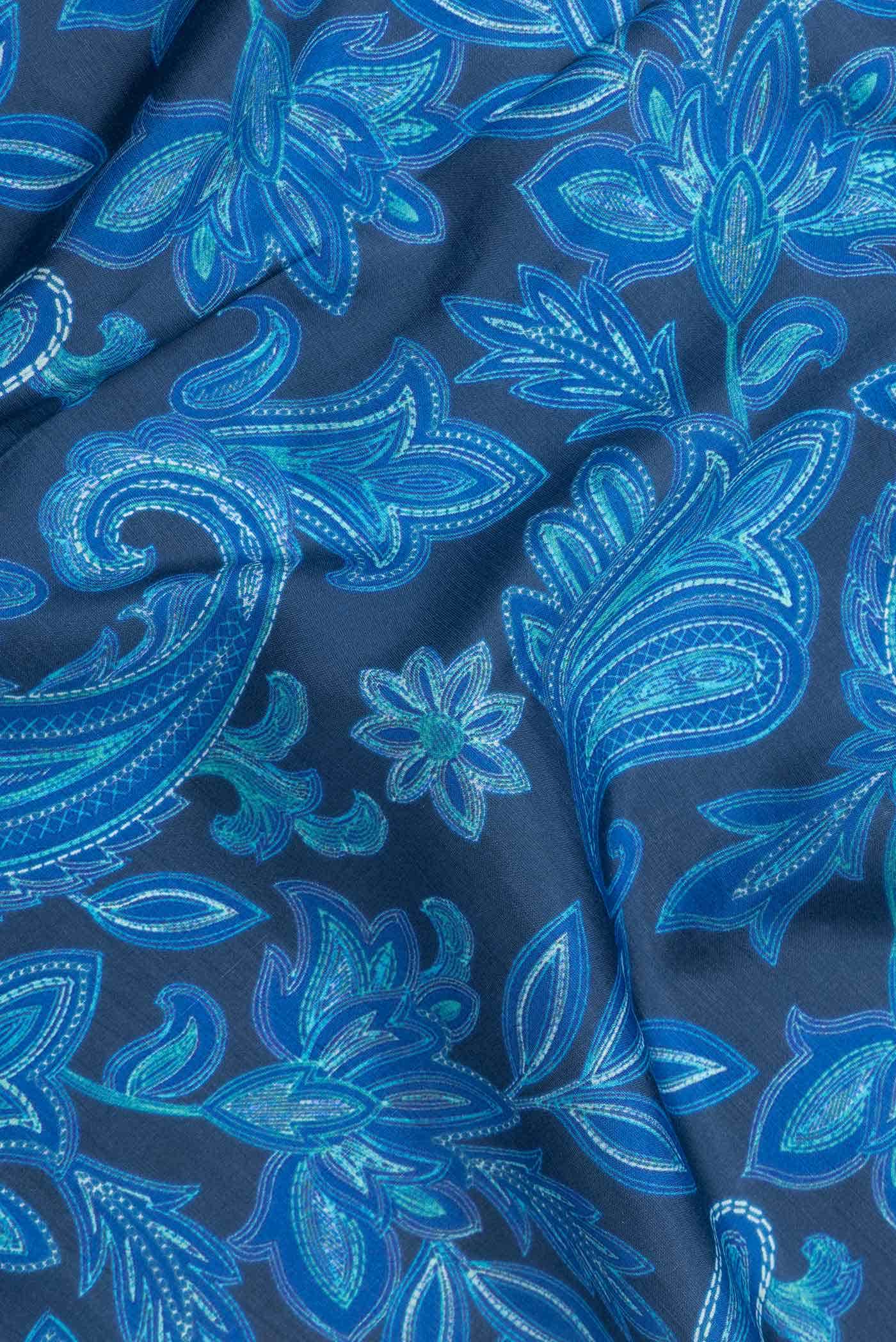 Blue Printed Silk Saree - Image 2