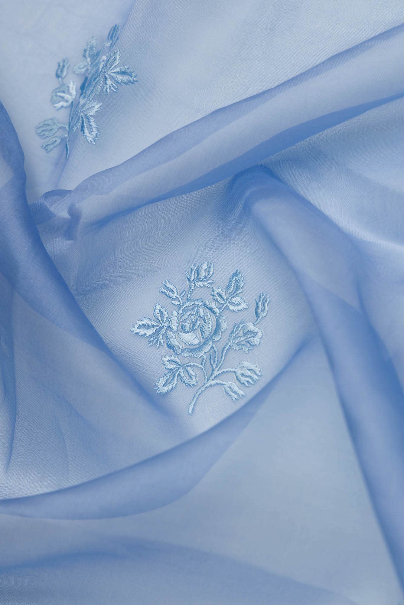 Romance of the Roses Blue floral design saree from Embroidered Romance Collection by Nalli - Image 5