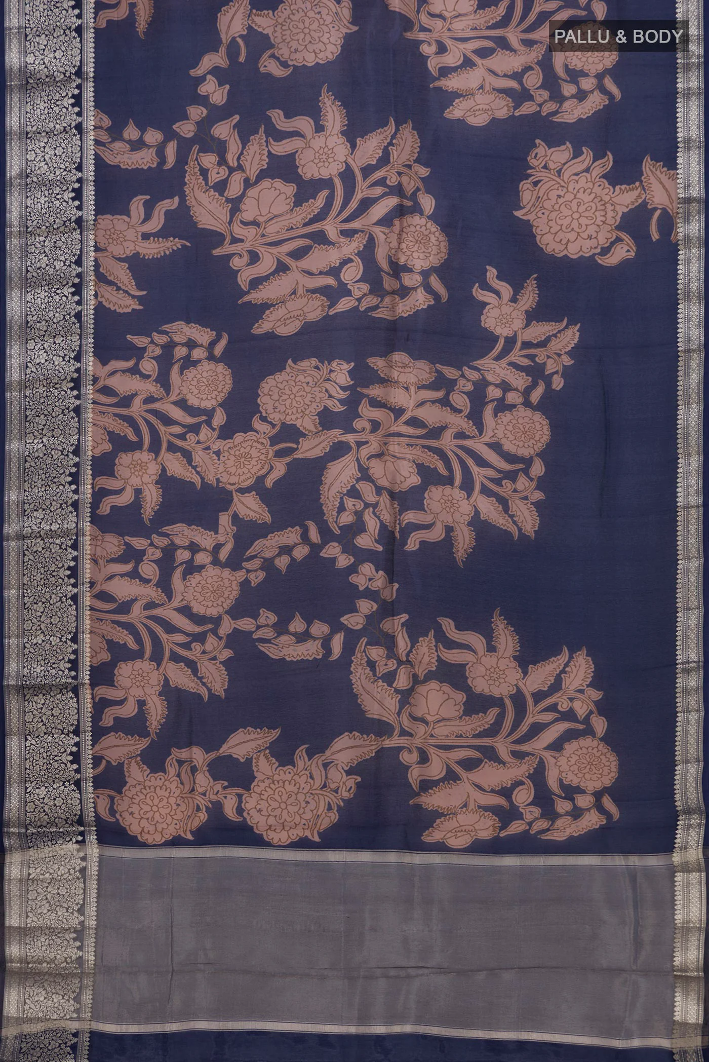 Navy Blue Banarasi Raw Silk Saree - Image 5