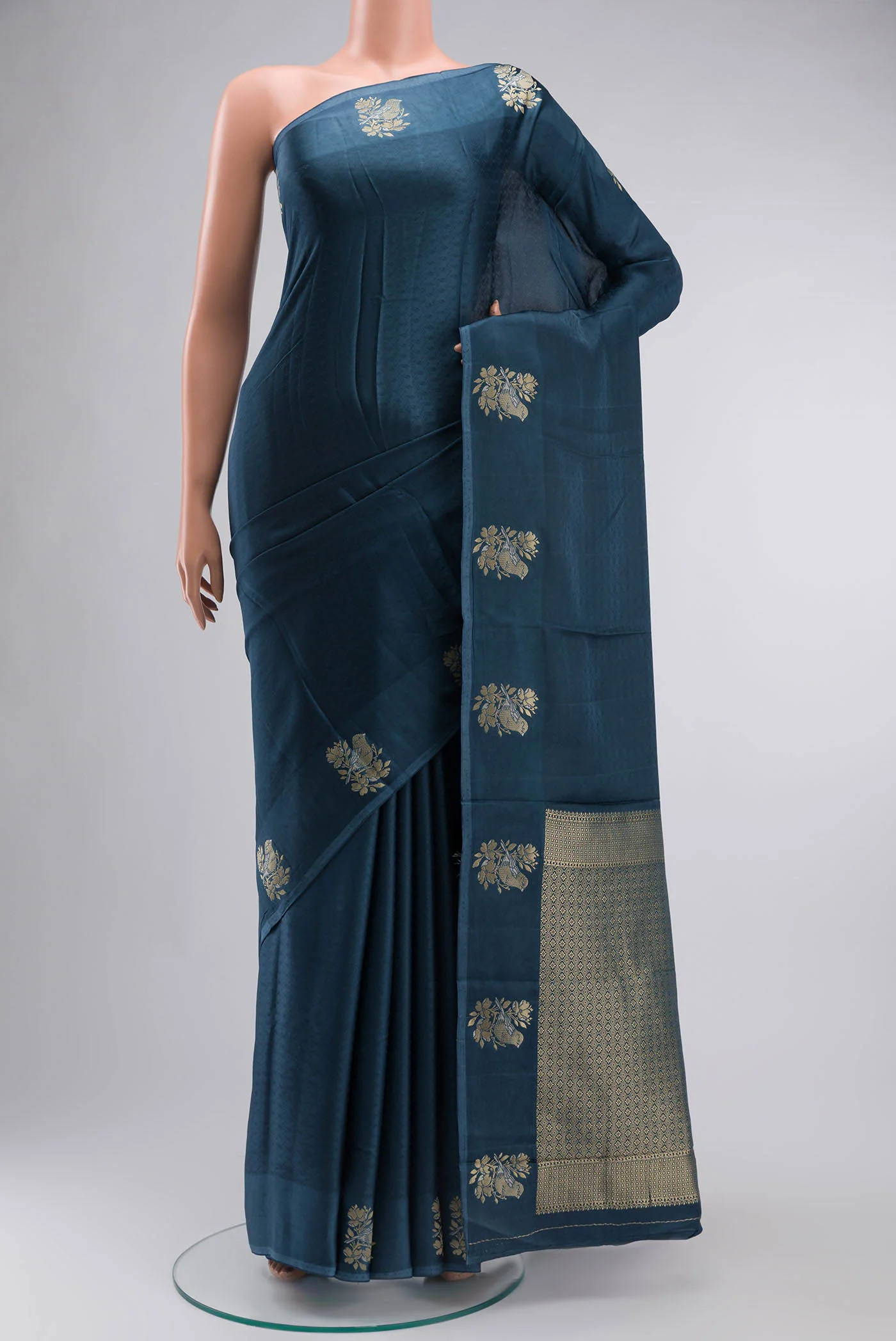 Blue Satin Crepe Saree