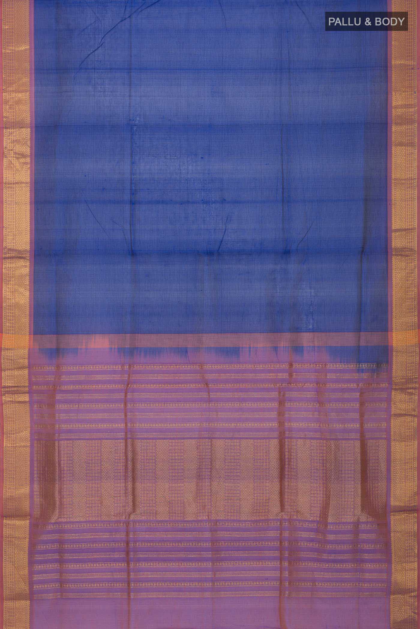 Blue Silk Cotton Saree - Image 2