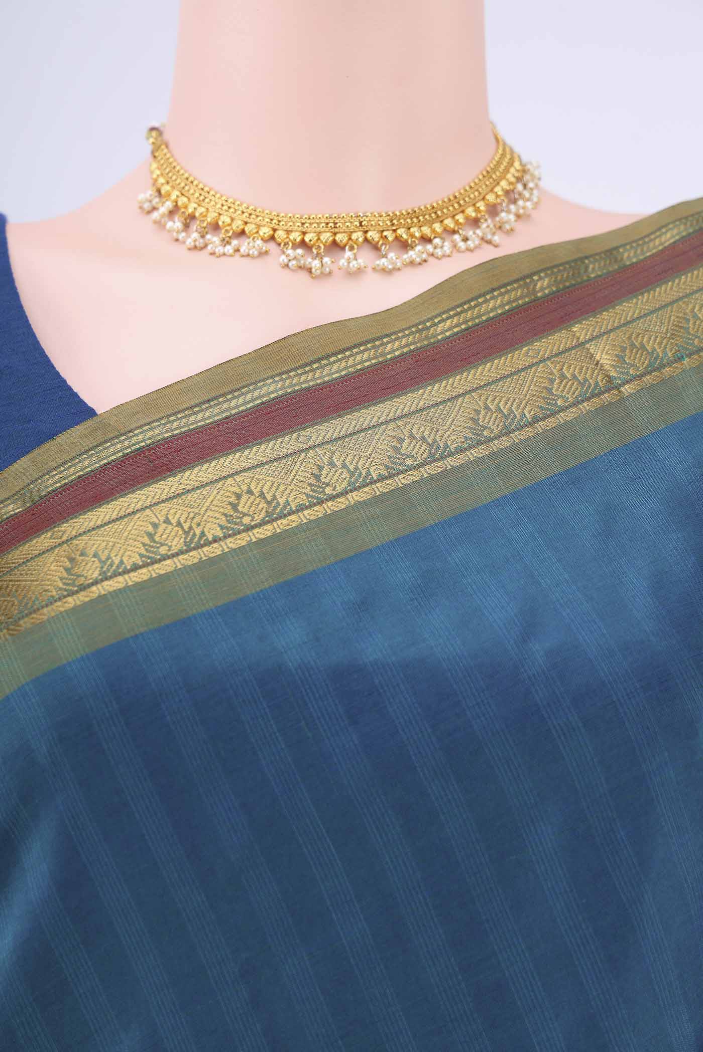 Blue Silk Cotton Saree - Image 2
