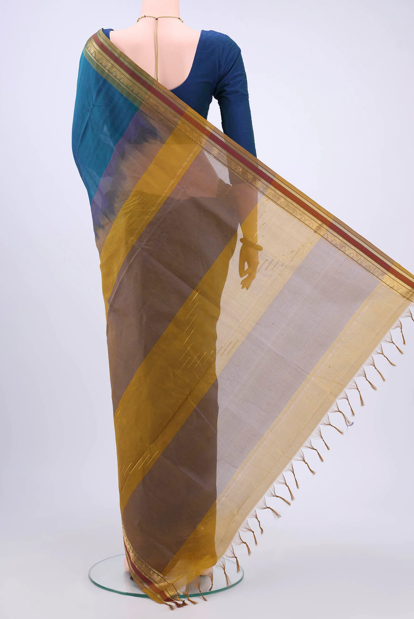 Blue Silk Cotton Saree - Image 3