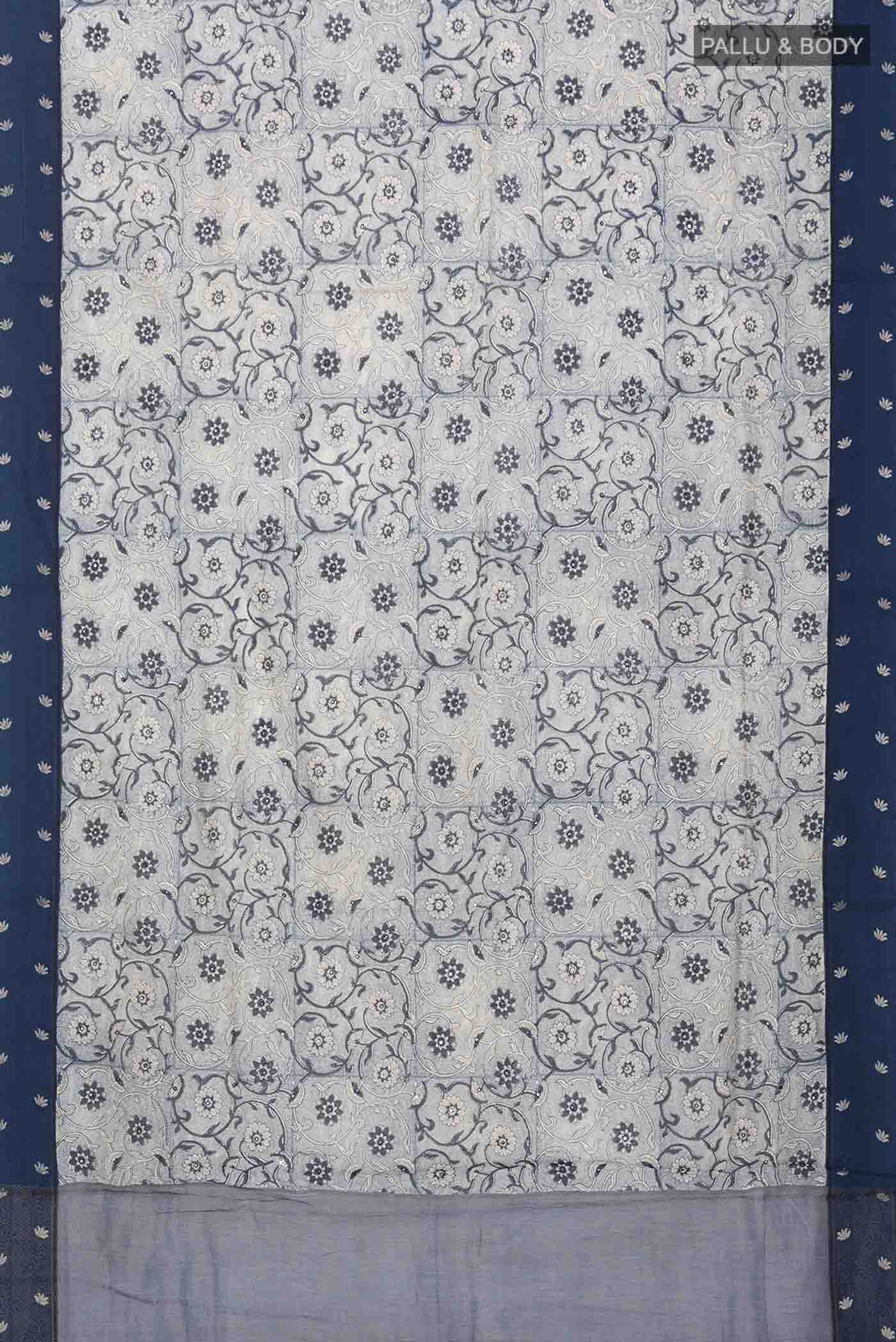 Blue Silk Cotton Saree - Image 3