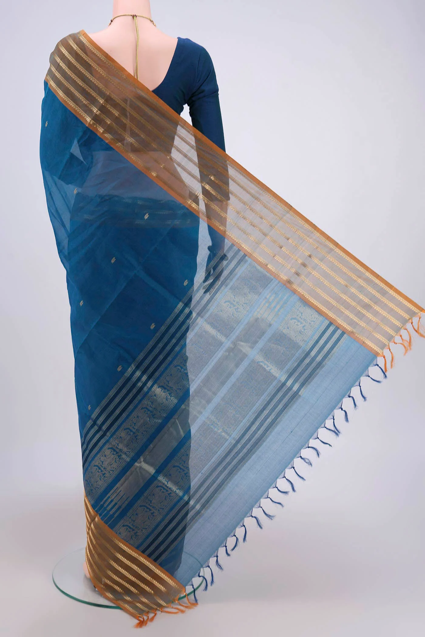 Blue Silk Cotton Saree - Image 3
