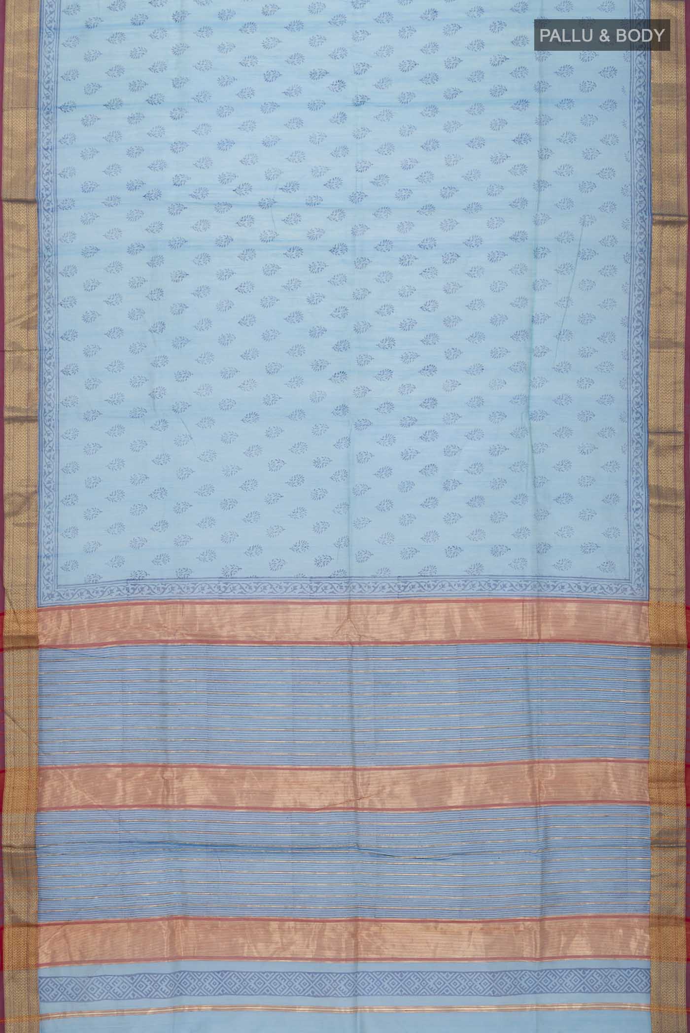 Blue Silk Cotton Saree - Image 3