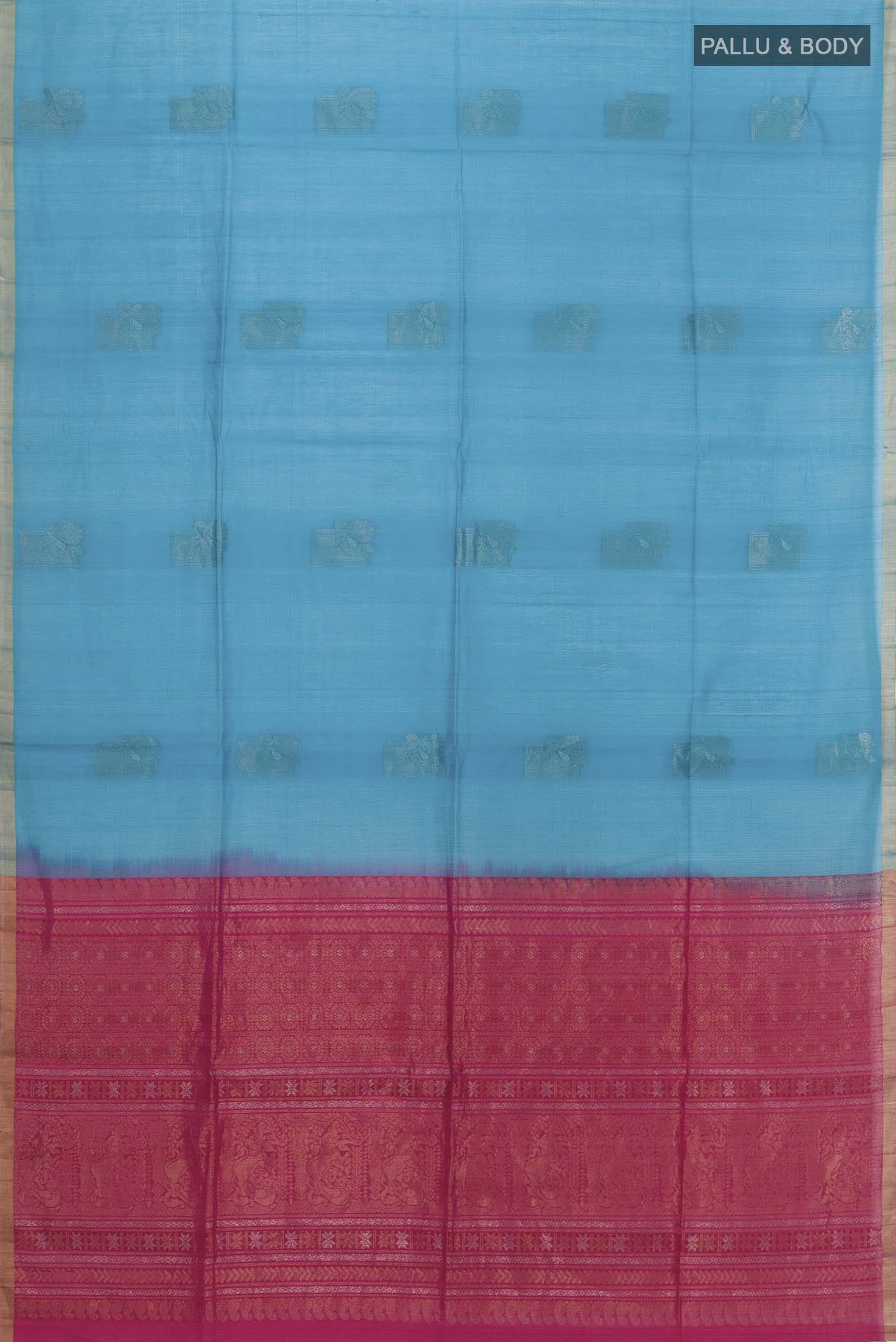 Blue Silk Cotton Saree - Image 3