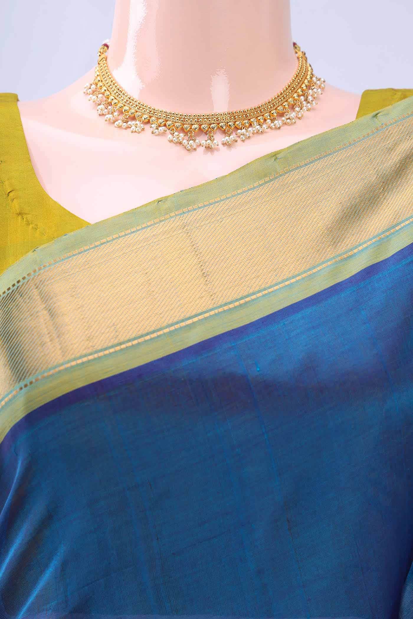 Blue Silk Cotton Saree - Image 3