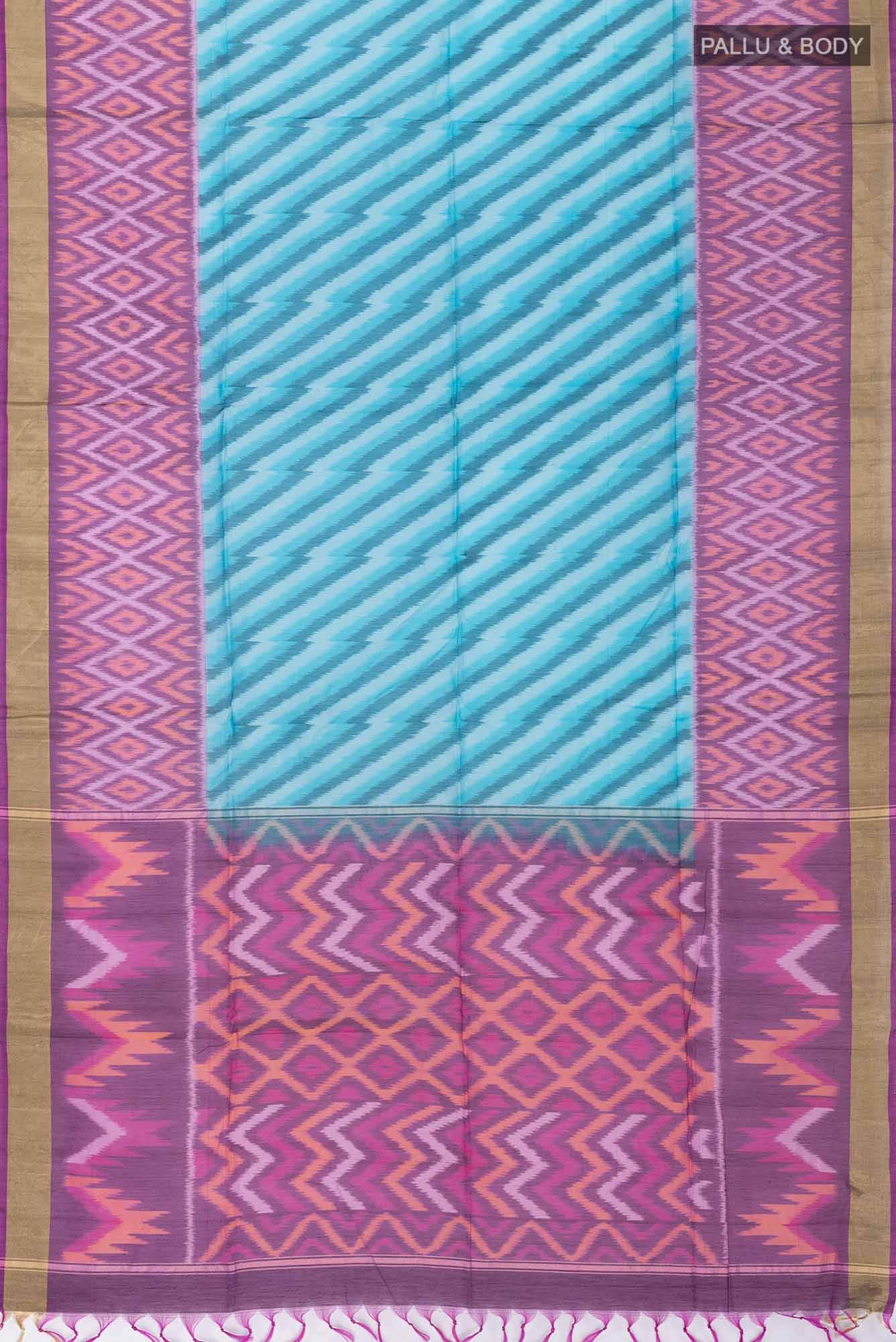 Blue Silk Cotton Saree - Image 2