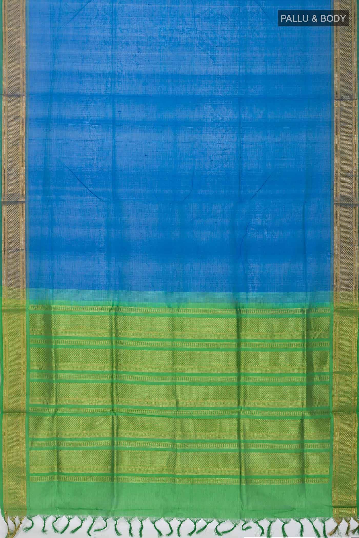 Blue Silk Cotton Saree - Image 2
