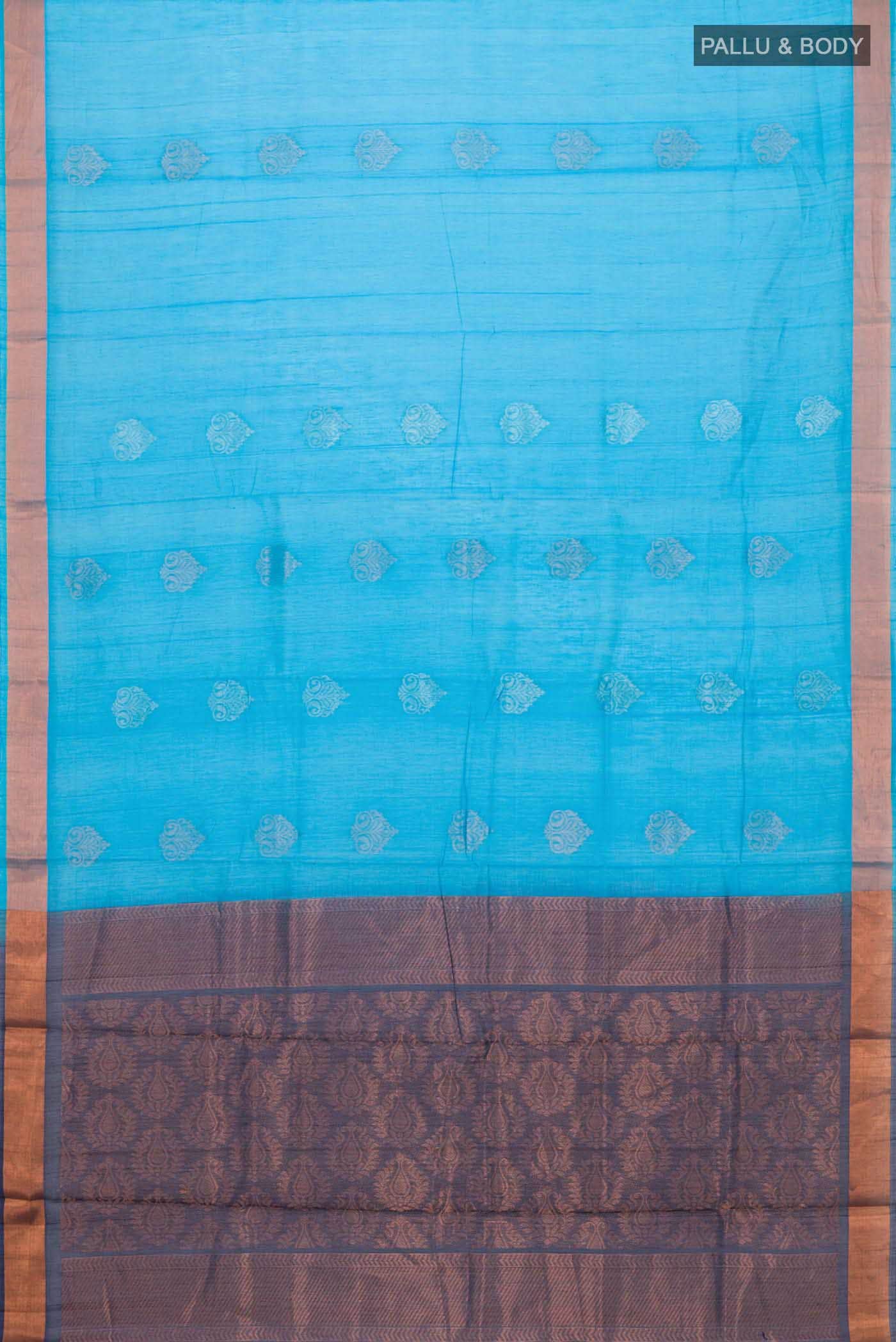 Blue Silk Cotton Saree - Image 2