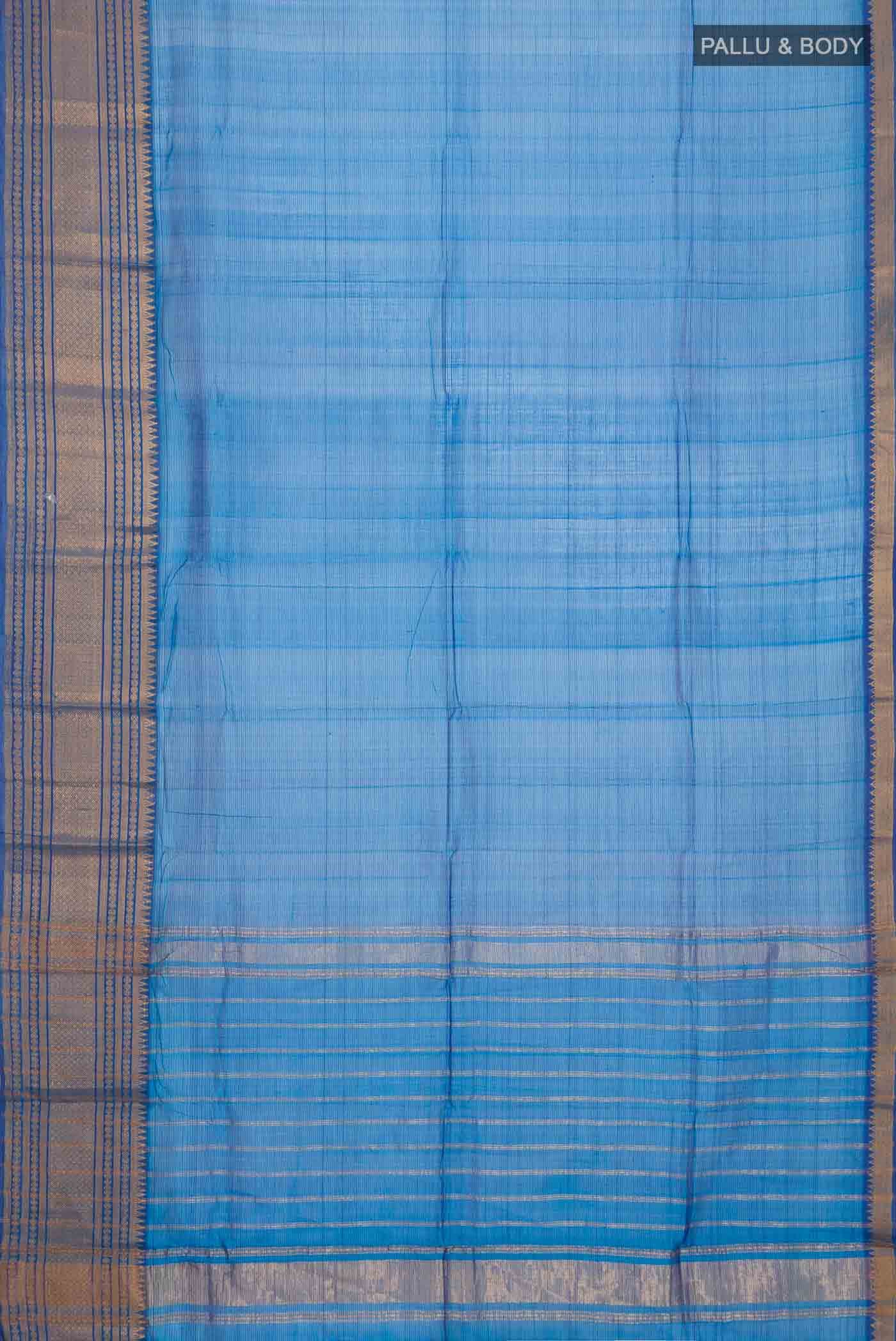 Blue Silk Cotton Saree - Image 2