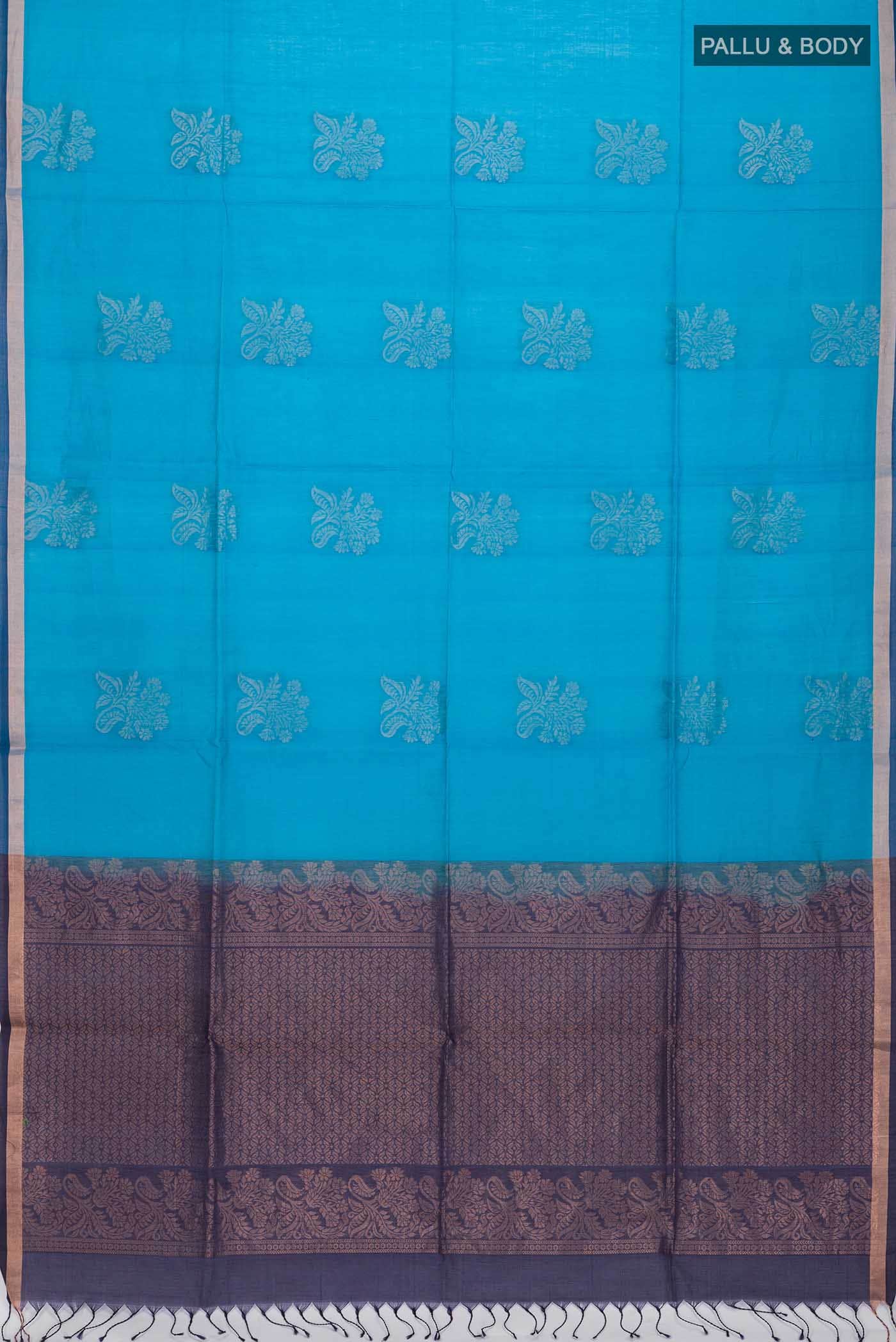 Blue Silk Cotton Saree - Image 2