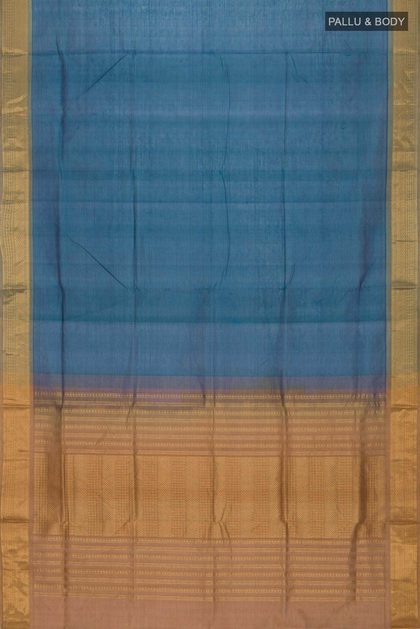 Blue Silk Cotton Saree - Image 2