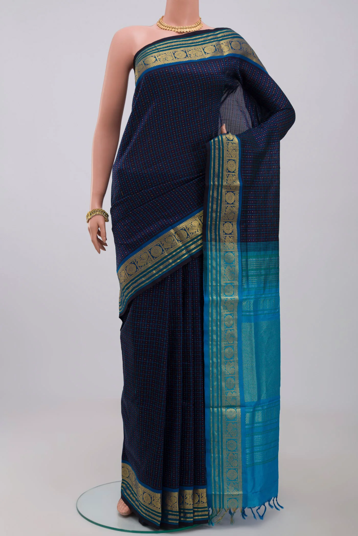 Navy Blue Silk Cotton Saree