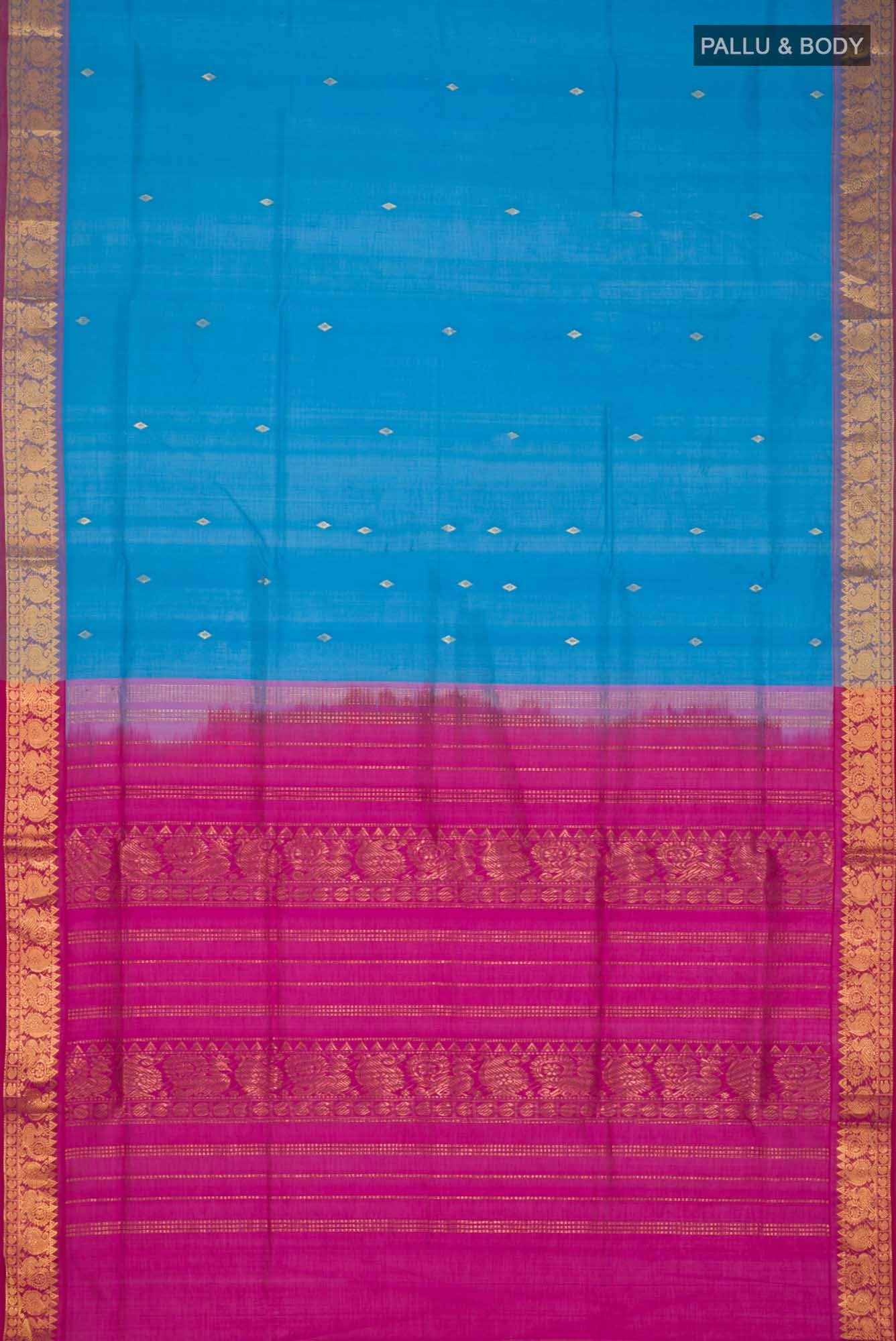 Blue Silk Cotton Saree - Image 2