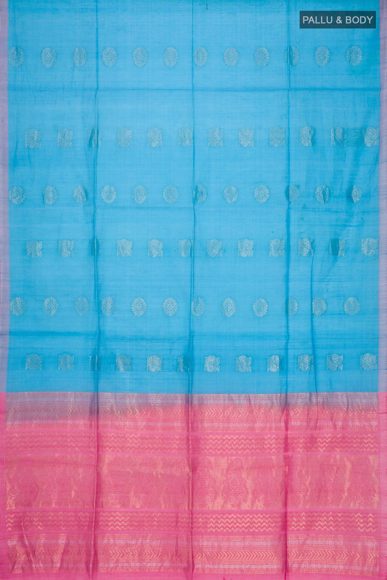 Blue Silk Cotton Saree - Image 2