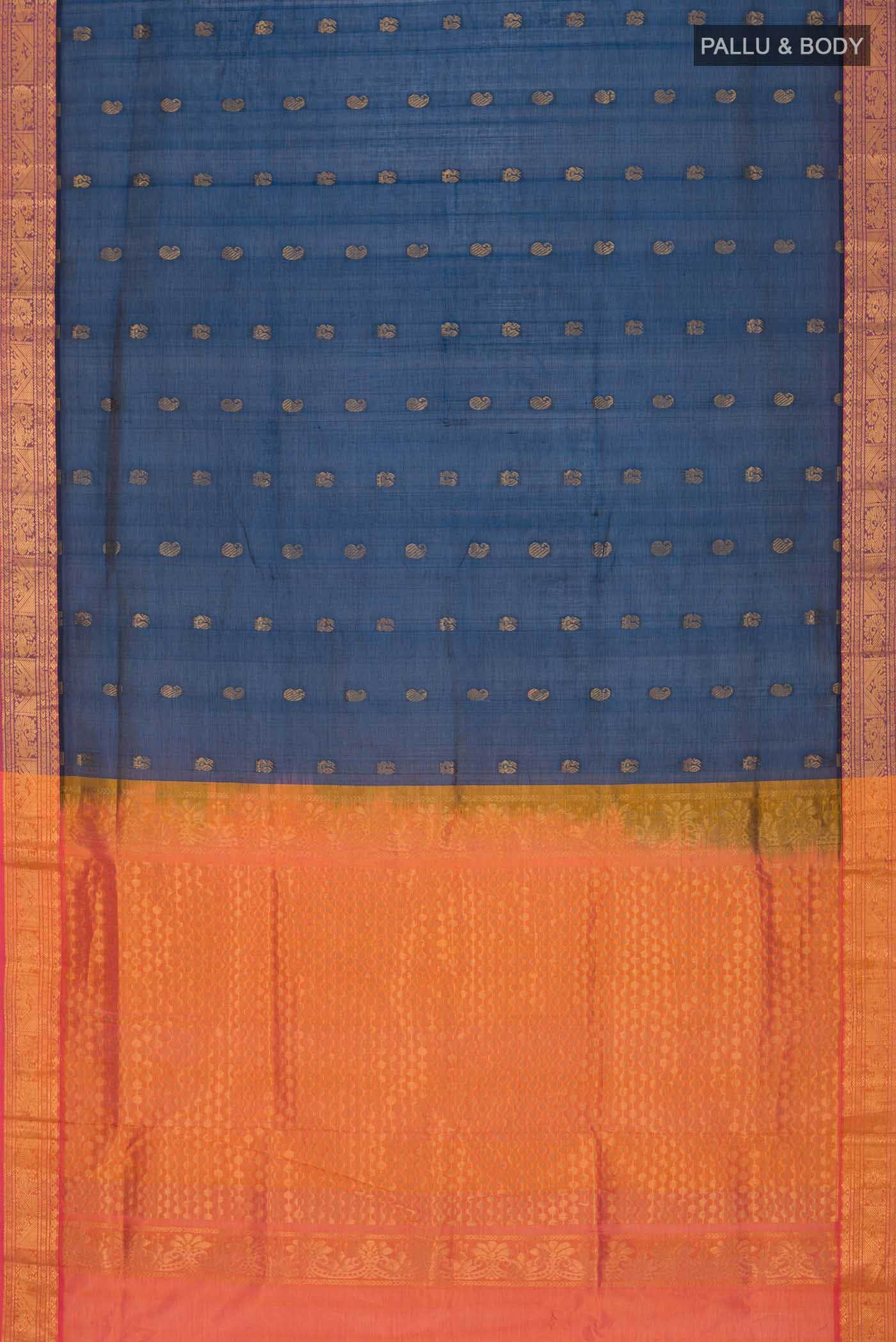 Blue Silk Cotton Saree - Image 2
