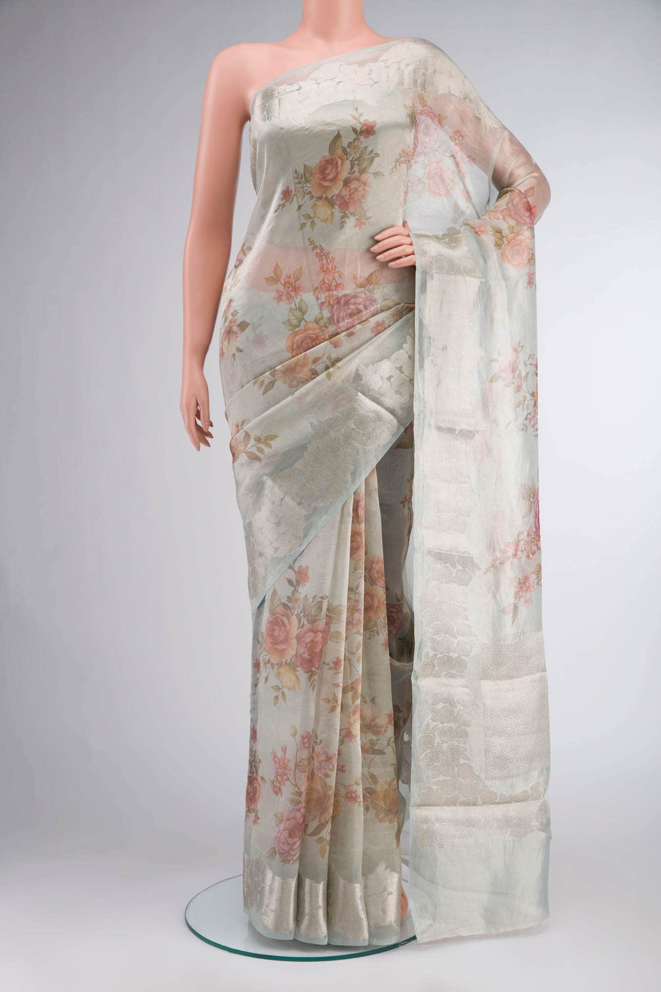Blue Tissue Silk Saree - Image 6