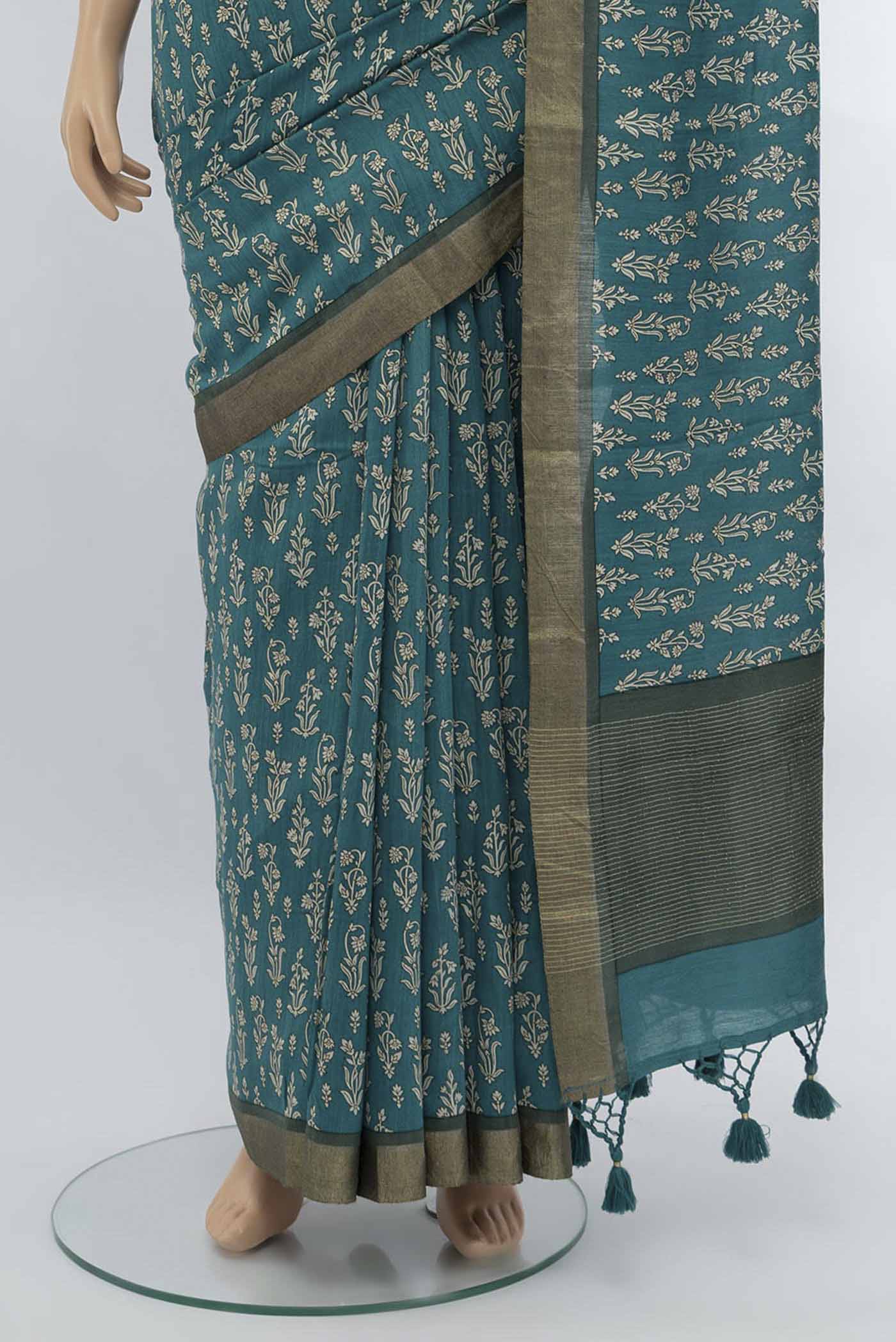 Blue Tussar Saree - Image 3