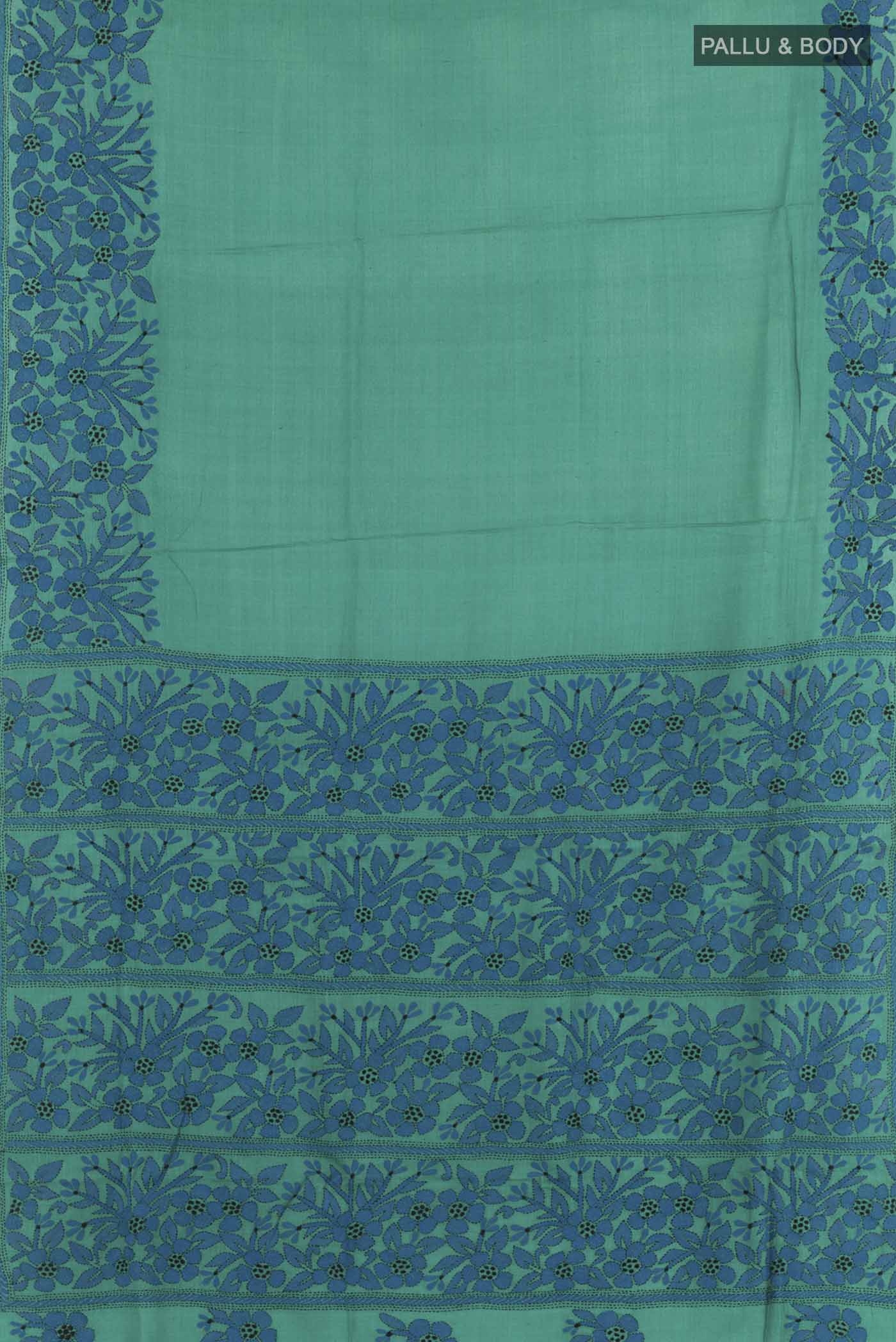 Teal Tussar Silk Saree - Image 3